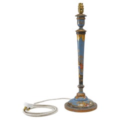 Antique Early 20th century tall blue chinoiserie lamp