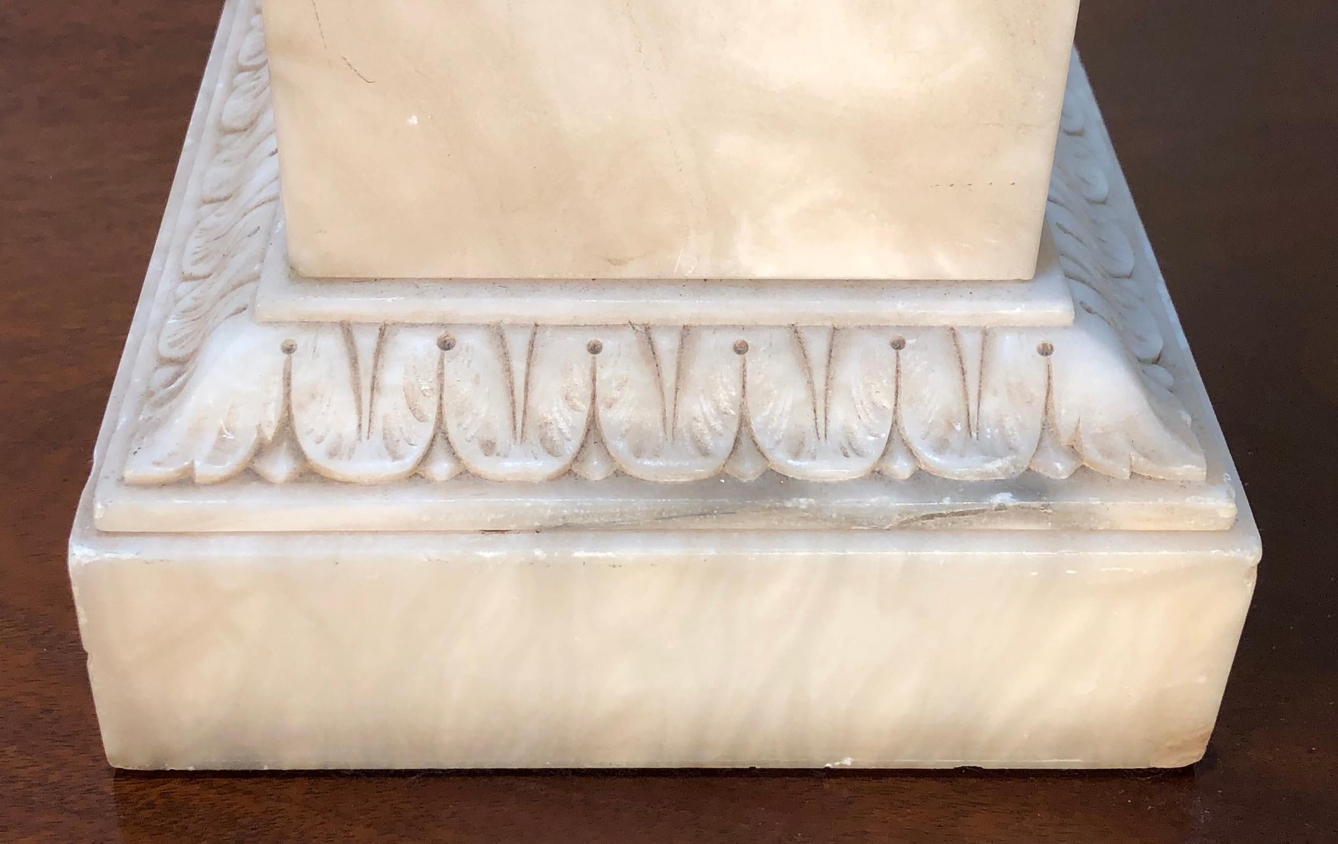 Carved Early 20th Century Tall Column Alabaster Lamp