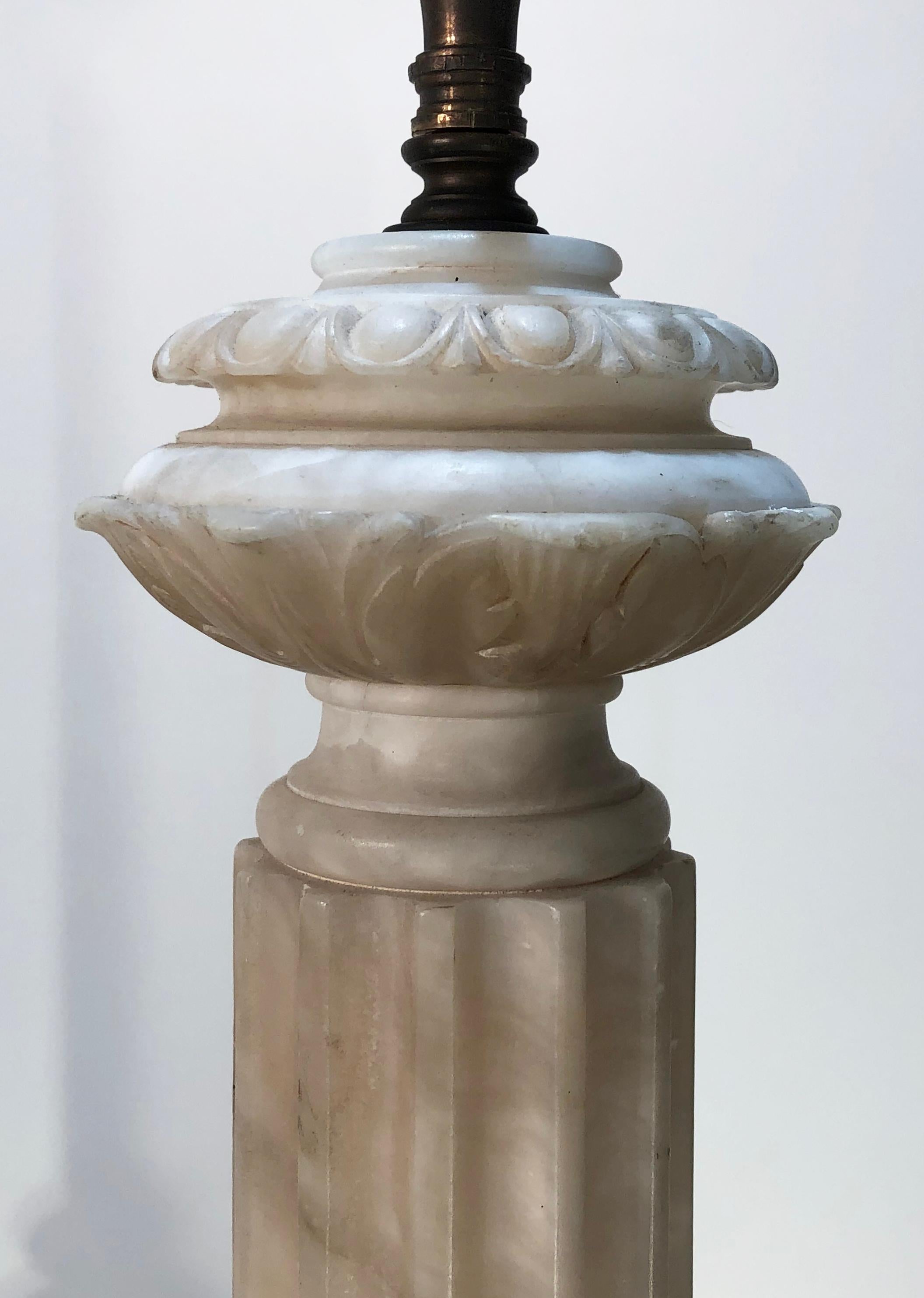Early 20th Century Tall Column Alabaster Lamp 1