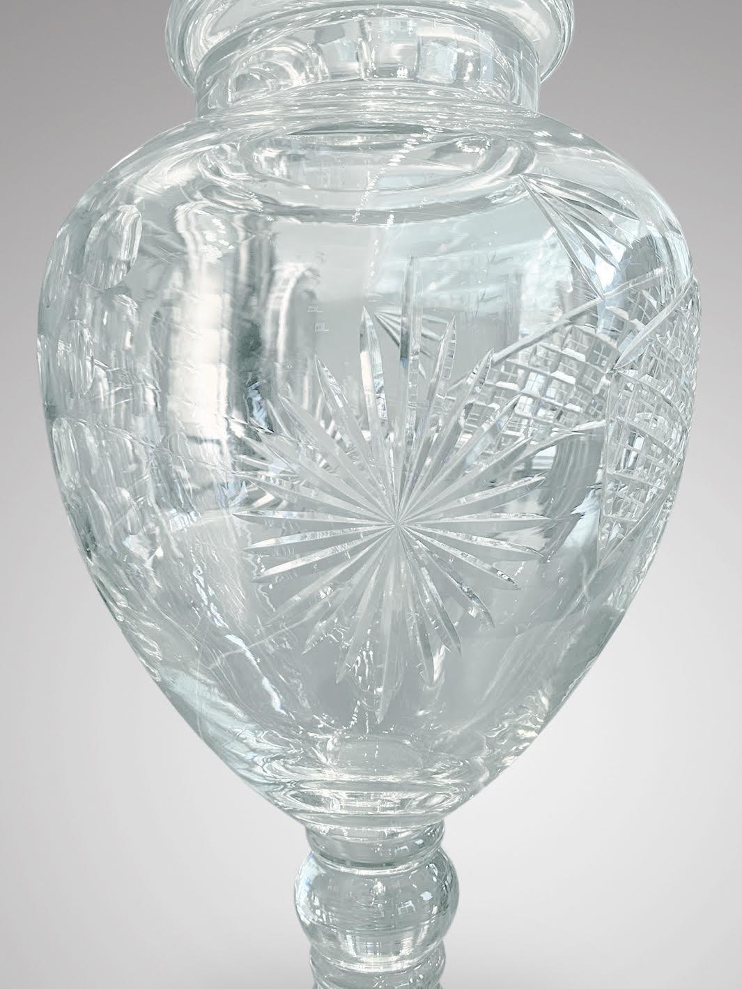 Beveled Early 20th Century Tall Cut Glass Apothecary Vase