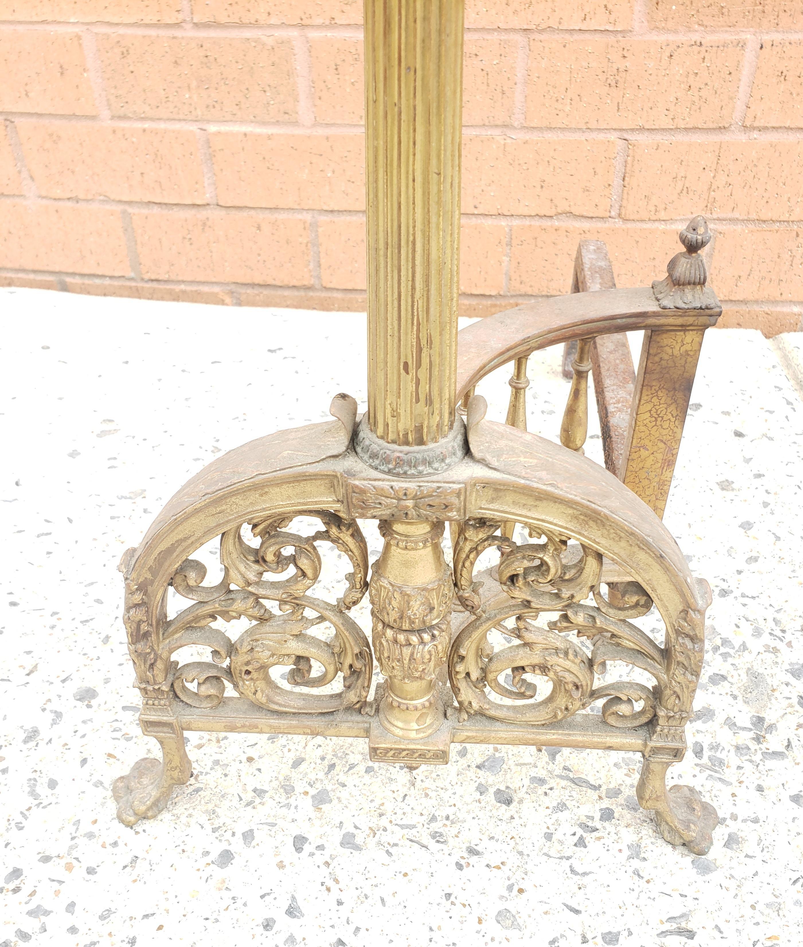 Neoclassical Revival Early 20th Century Tall French Empire Brass and Iron Andirons, Pair For Sale