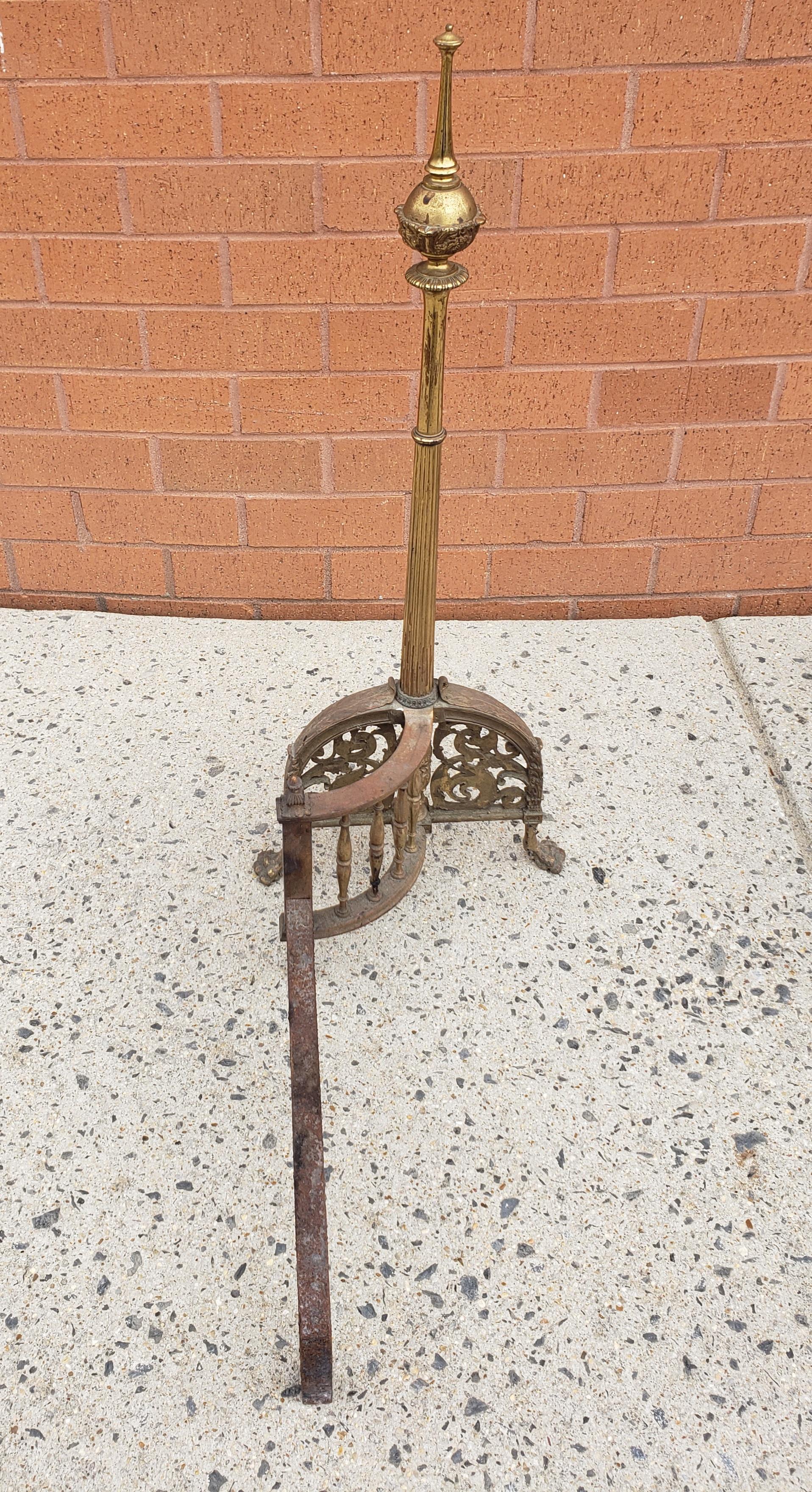 Early 20th Century Tall French Empire Brass and Iron Andirons, Pair For Sale 1