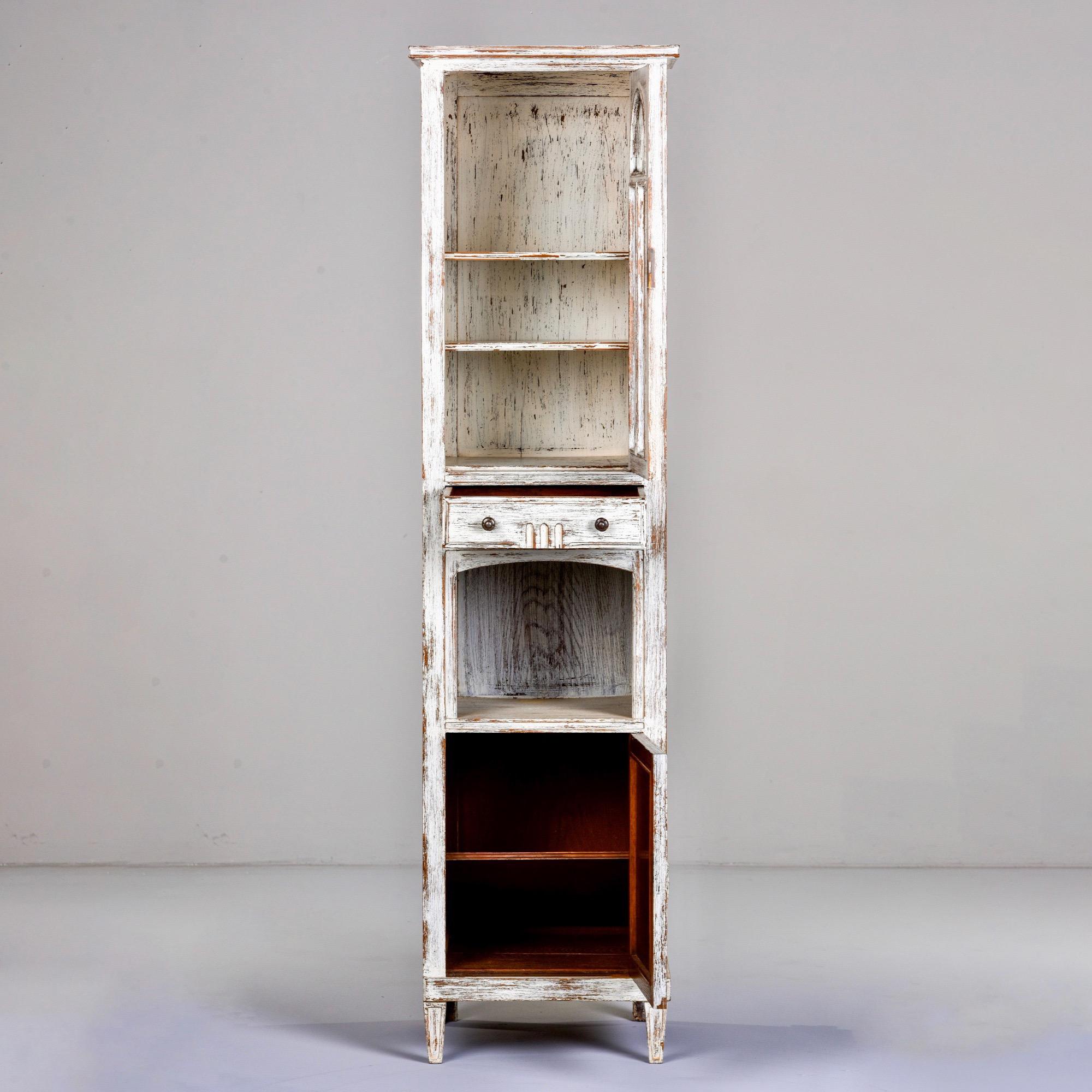 Painted Early 20th Century Tall Narrow French Oak Cabinet with White Paint