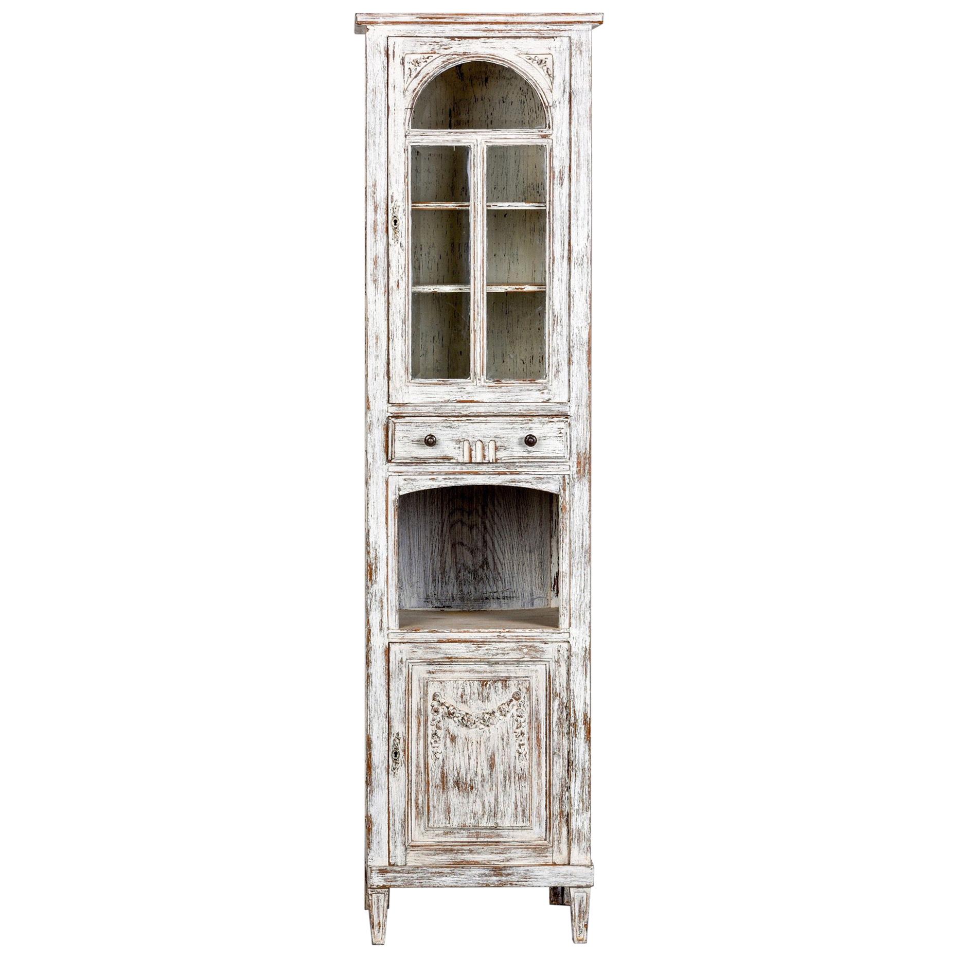 Early 20th Century Tall Narrow French Oak Cabinet with White Paint