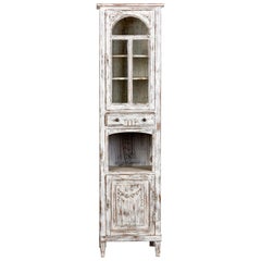 Early 20th Century Tall Narrow French Oak Cabinet with White Paint