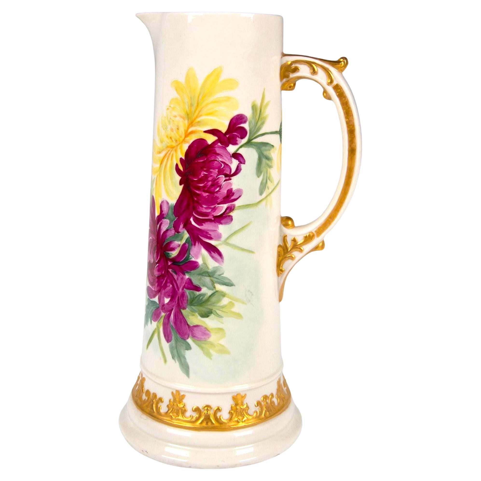 Early 20th Century Tall North American Painted & Gilt Porcelain Tankard For Sale