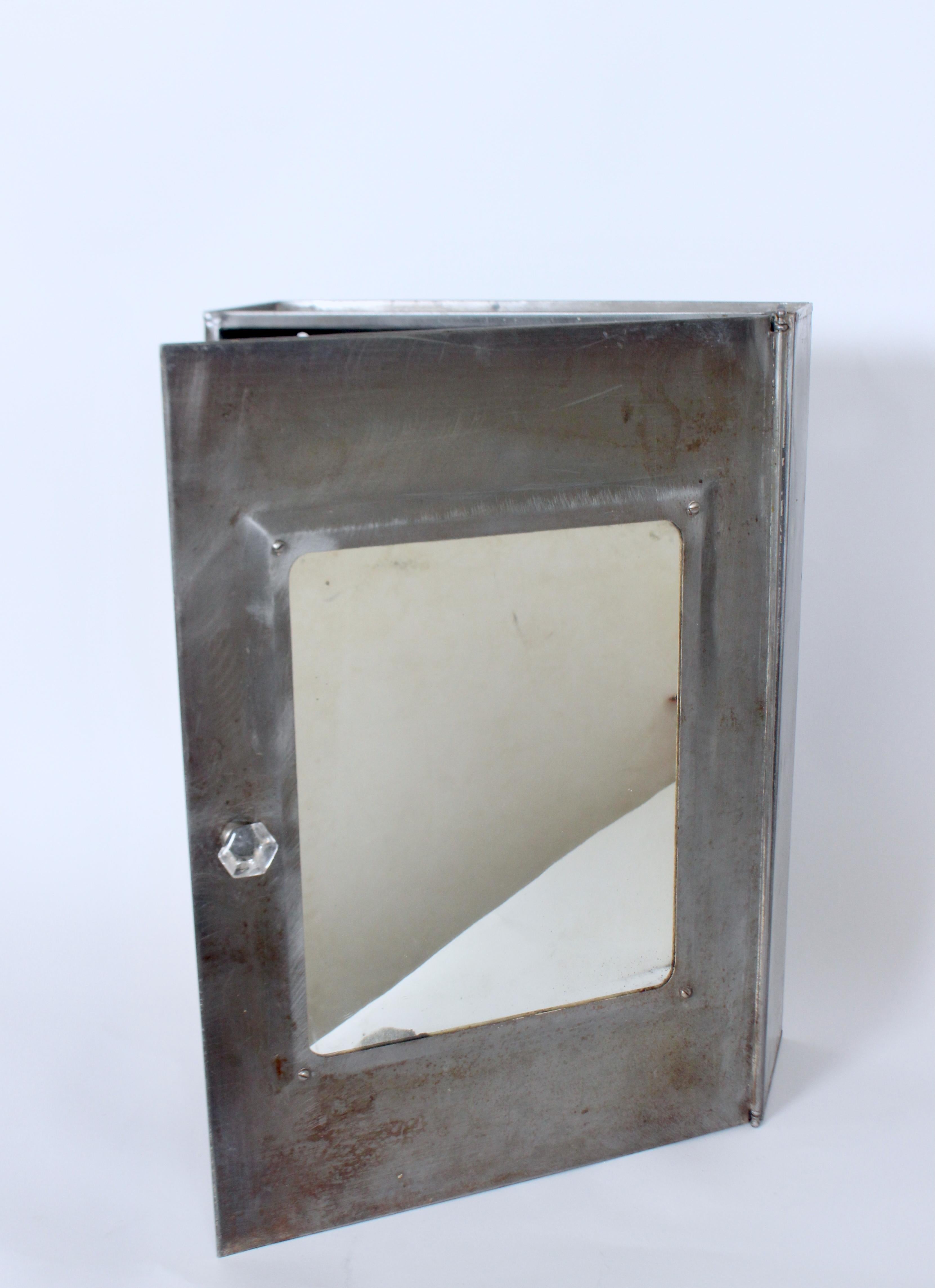 American Early 20th Century Tall Steel & Glass Medicine Cabinet For Sale