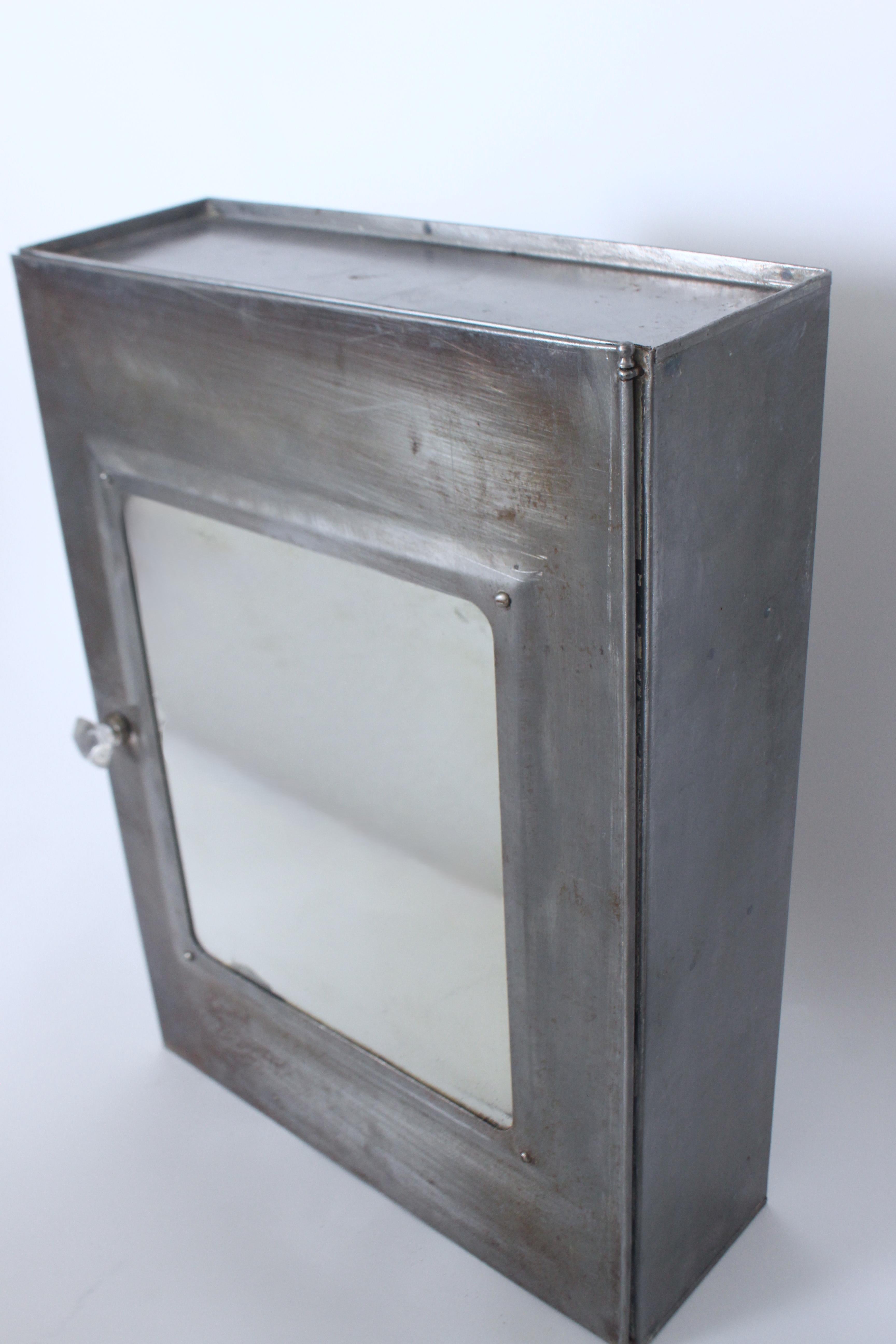 Early 20th Century Tall Steel & Glass Medicine Cabinet In Good Condition For Sale In Bainbridge, NY