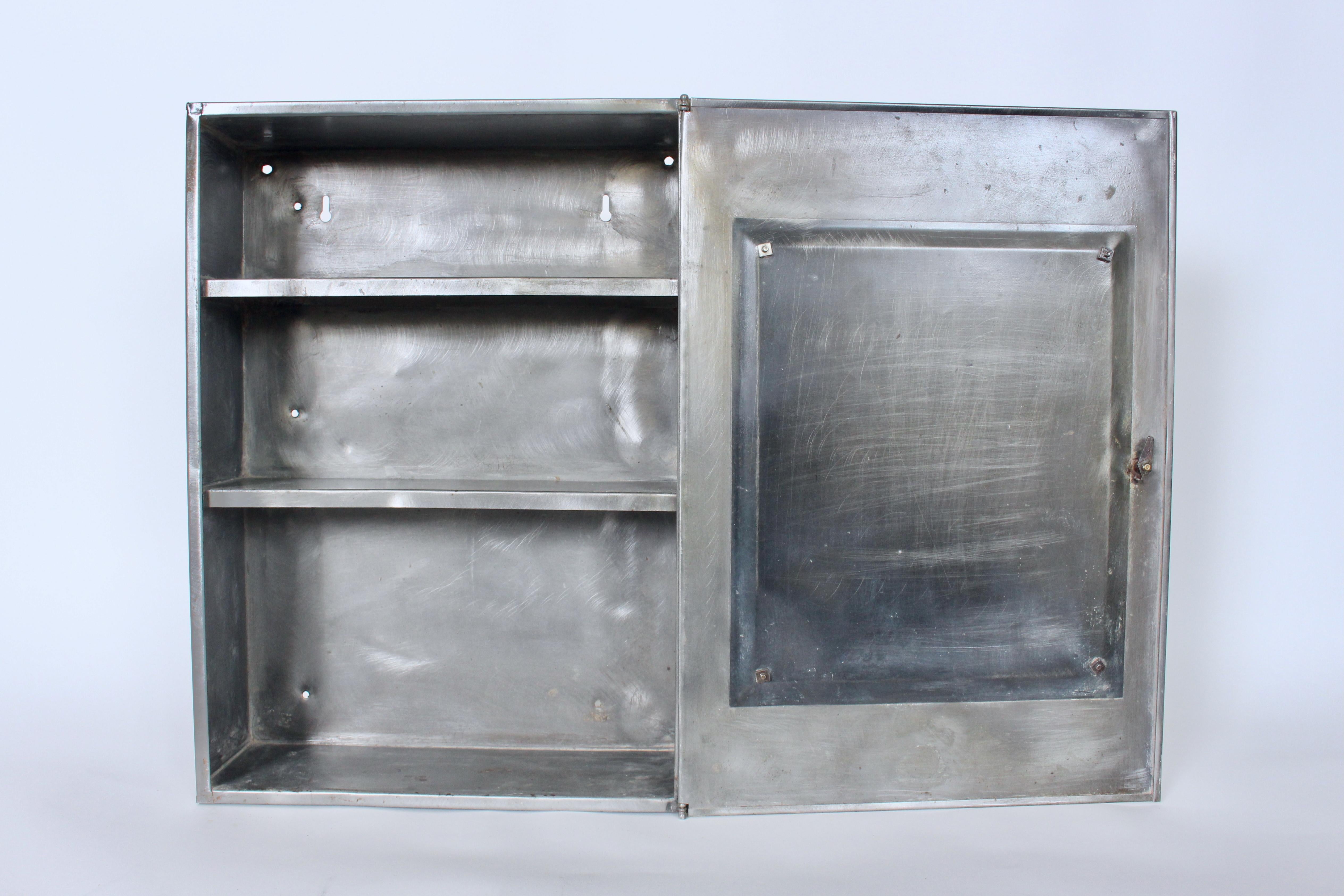 Early 20th Century Tall Steel & Glass Medicine Cabinet For Sale 1