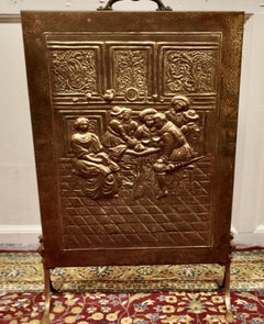 1930s Brass Fire Screen with Tavern Scene in Country Style
