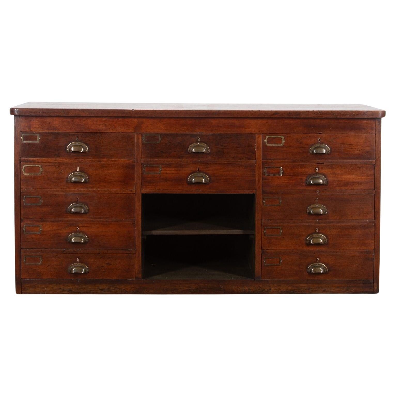 Early 20th Century Teak Bank of Drawers