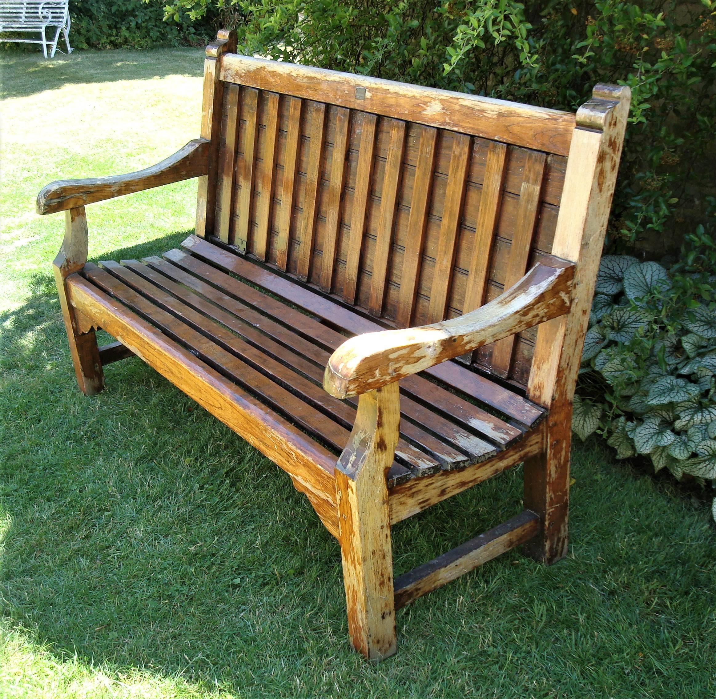Early 20th Century Teak Ship's Bench from HMS Defiance For Sale 6