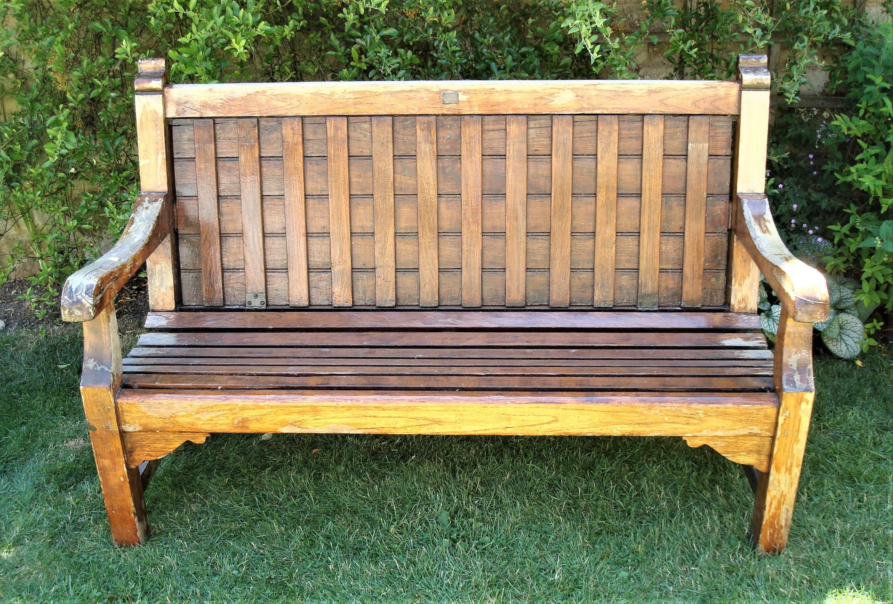 English Early 20th Century Teak Ship's Bench from HMS Defiance For Sale