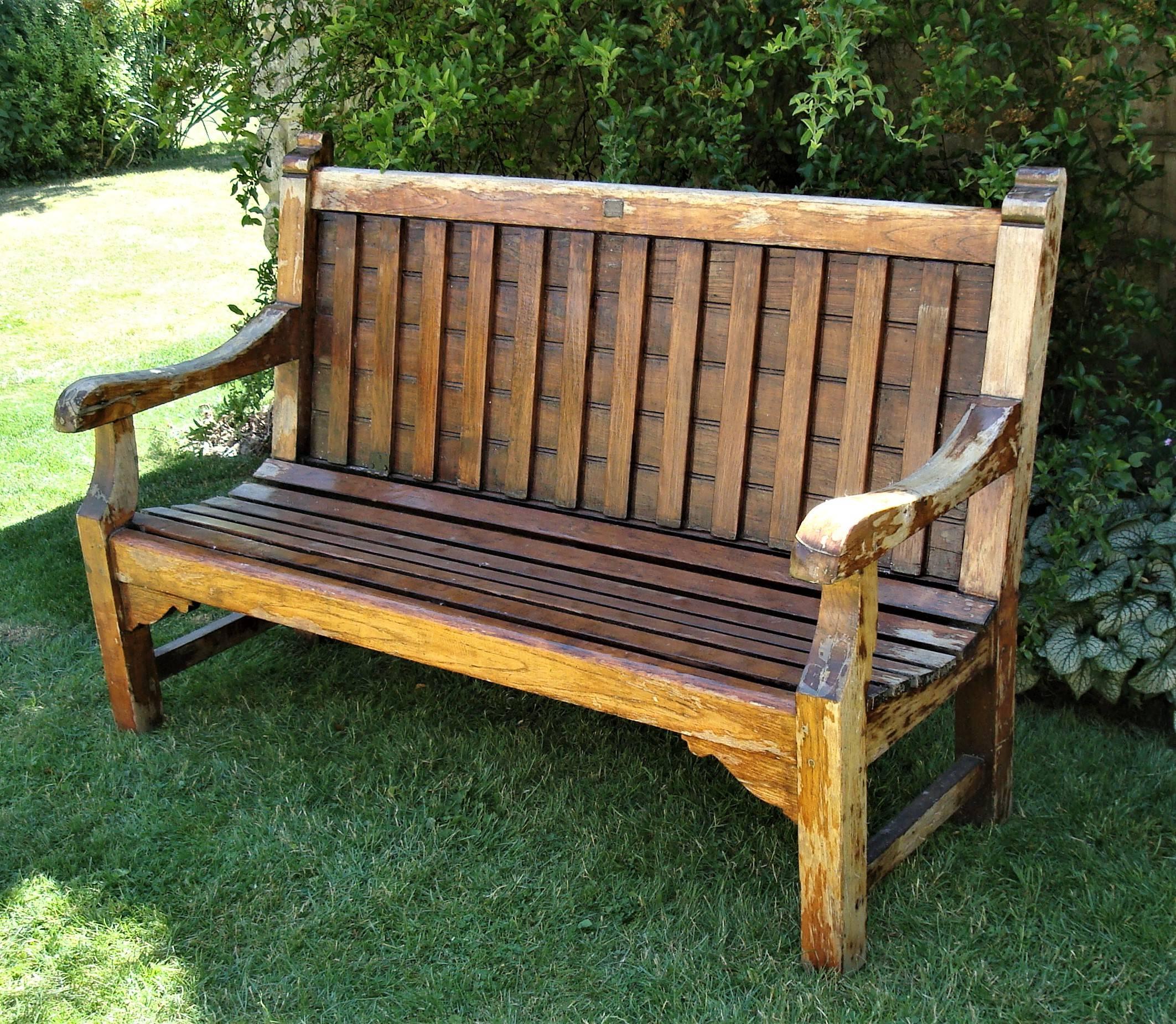 Early 20th Century Teak Ship's Bench from HMS Defiance In Good Condition For Sale In Moreton-in-Marsh, Gloucestershire
