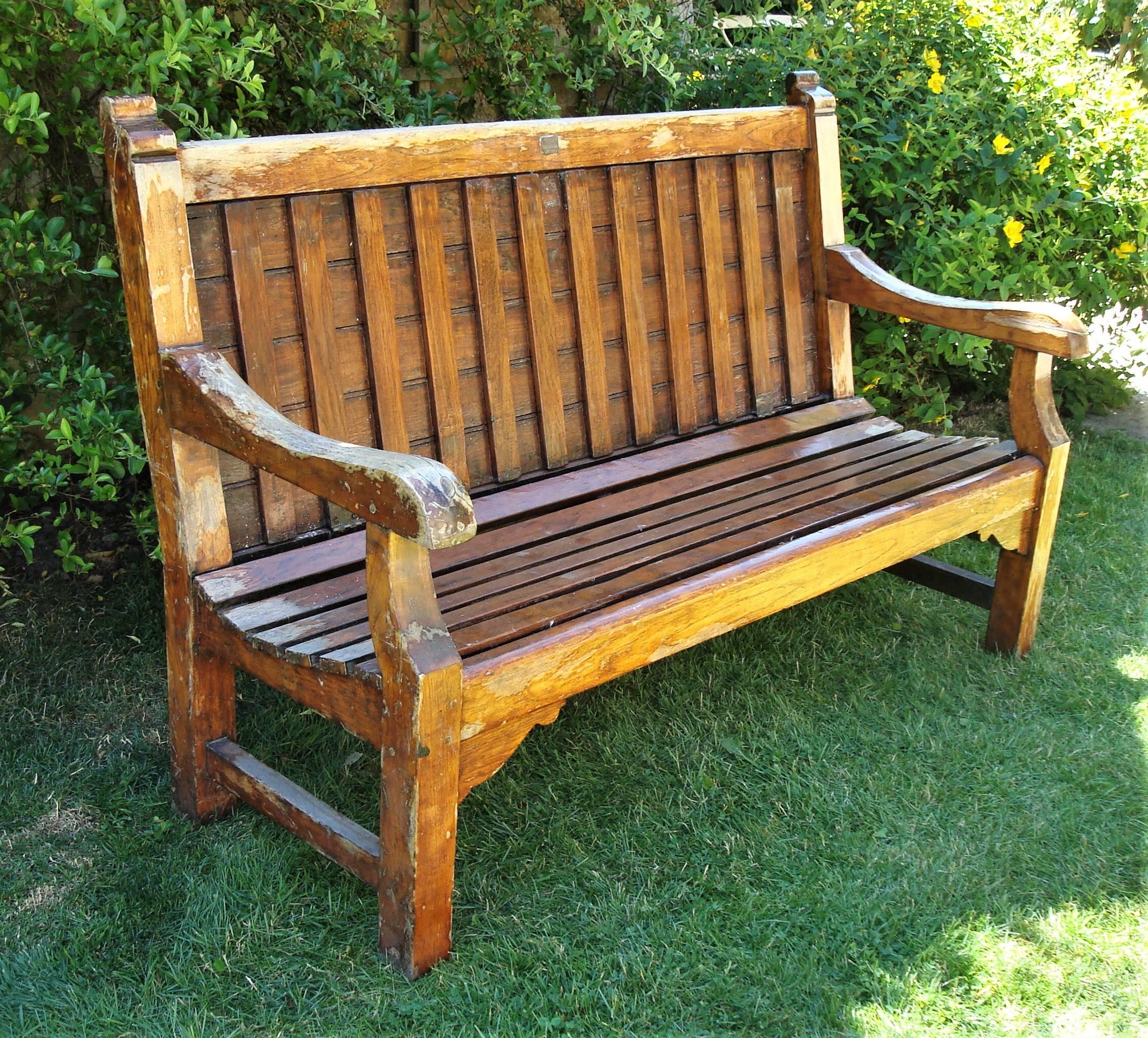 Early 20th Century Teak Ship's Bench from HMS Defiance For Sale 1