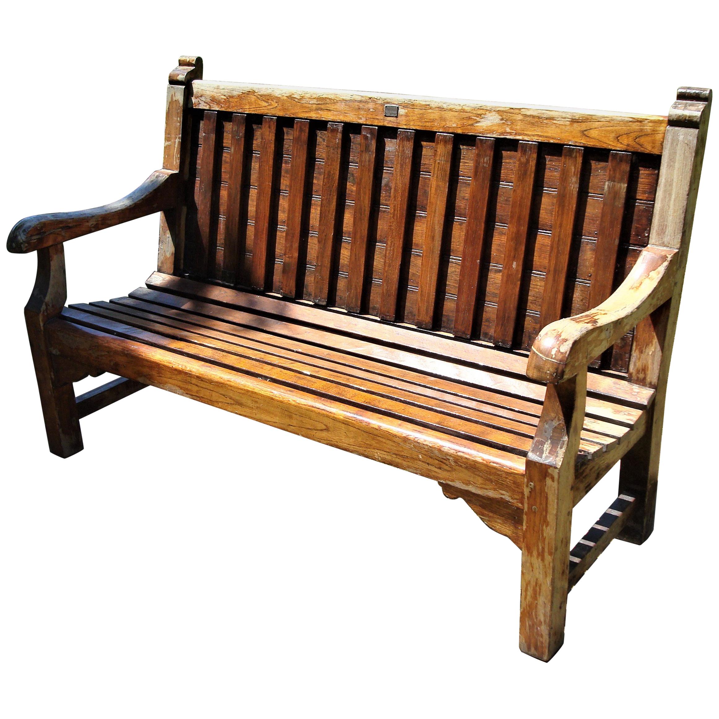 Early 20th Century Teak Ship's Bench from HMS Defiance For Sale