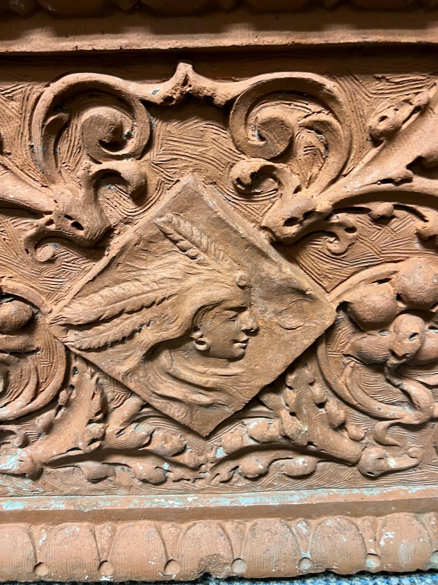 Early 20th Century Terra-Cotta Frieze, Indian Head with Egg & Dart Border NYC In Good Condition For Sale In Stamford, CT