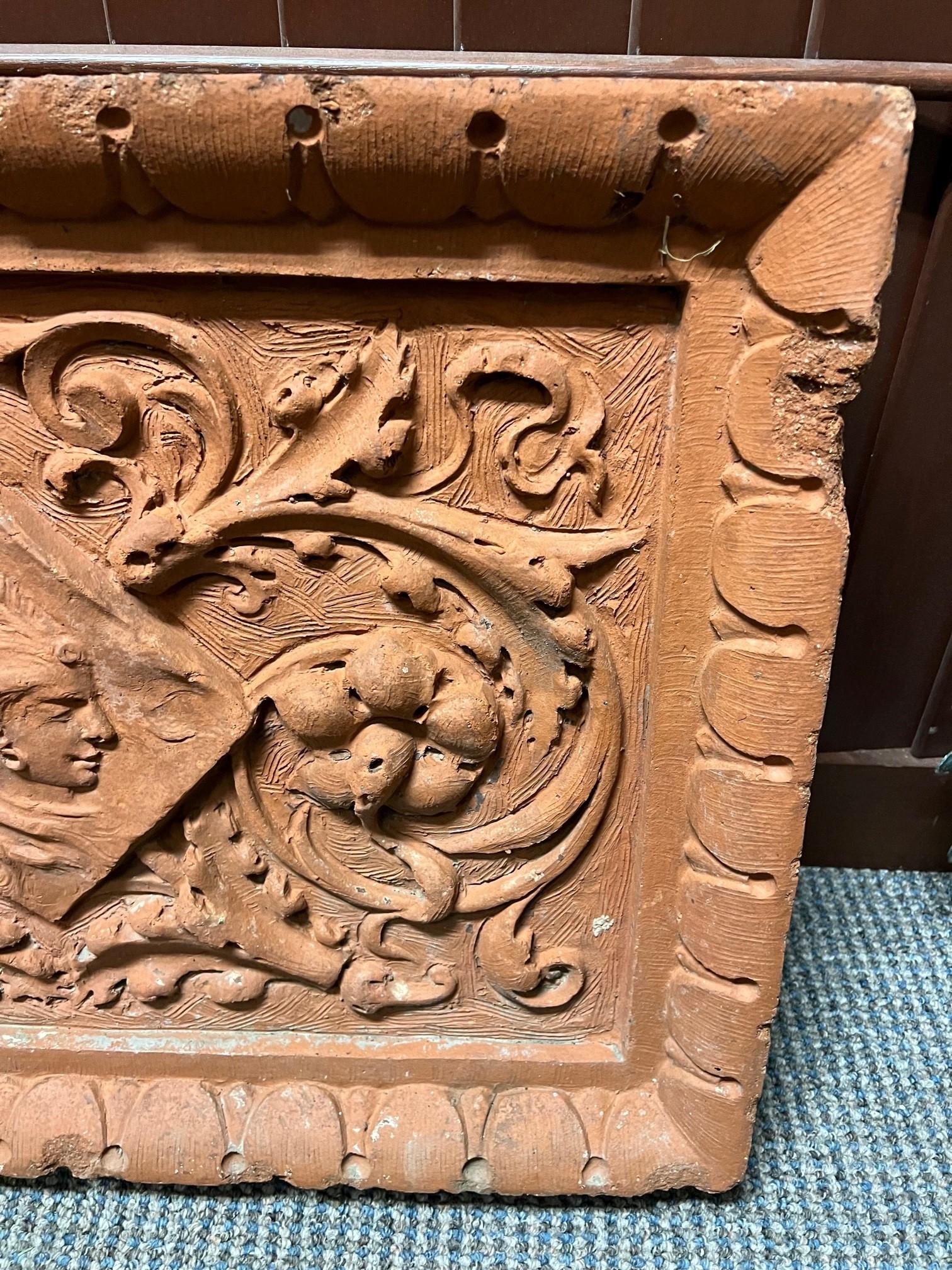 Terracotta Early 20th Century Terra-Cotta Frieze, Indian Head with Egg & Dart Border NYC For Sale