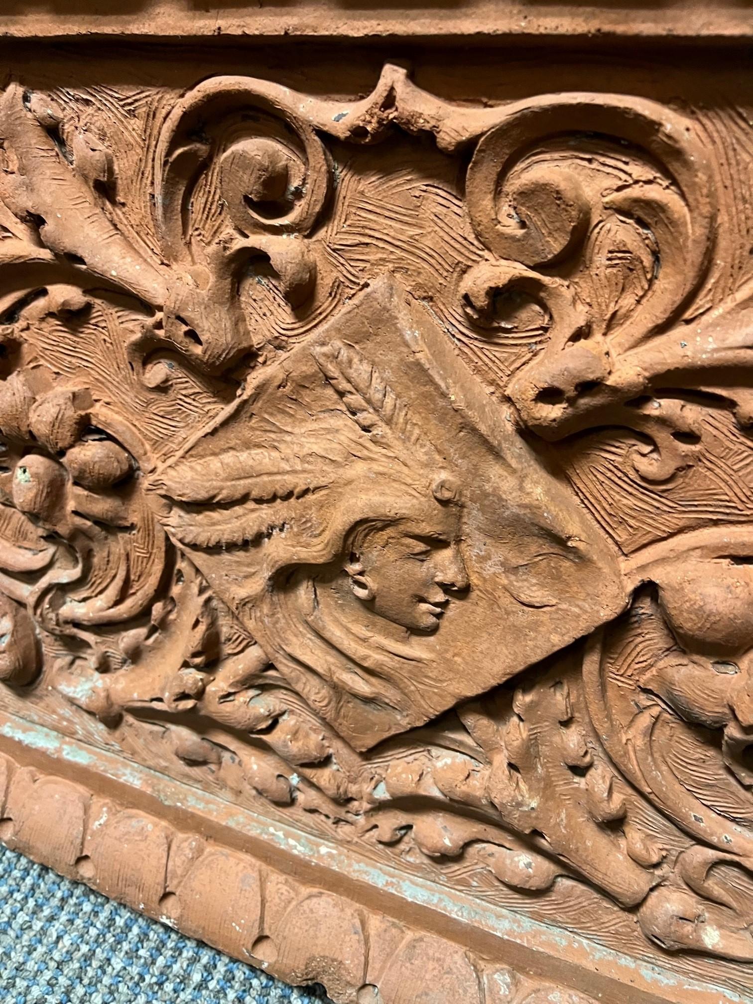 Early 20th Century Terra-Cotta Frieze, Indian Head with Egg & Dart Border NYC For Sale 3