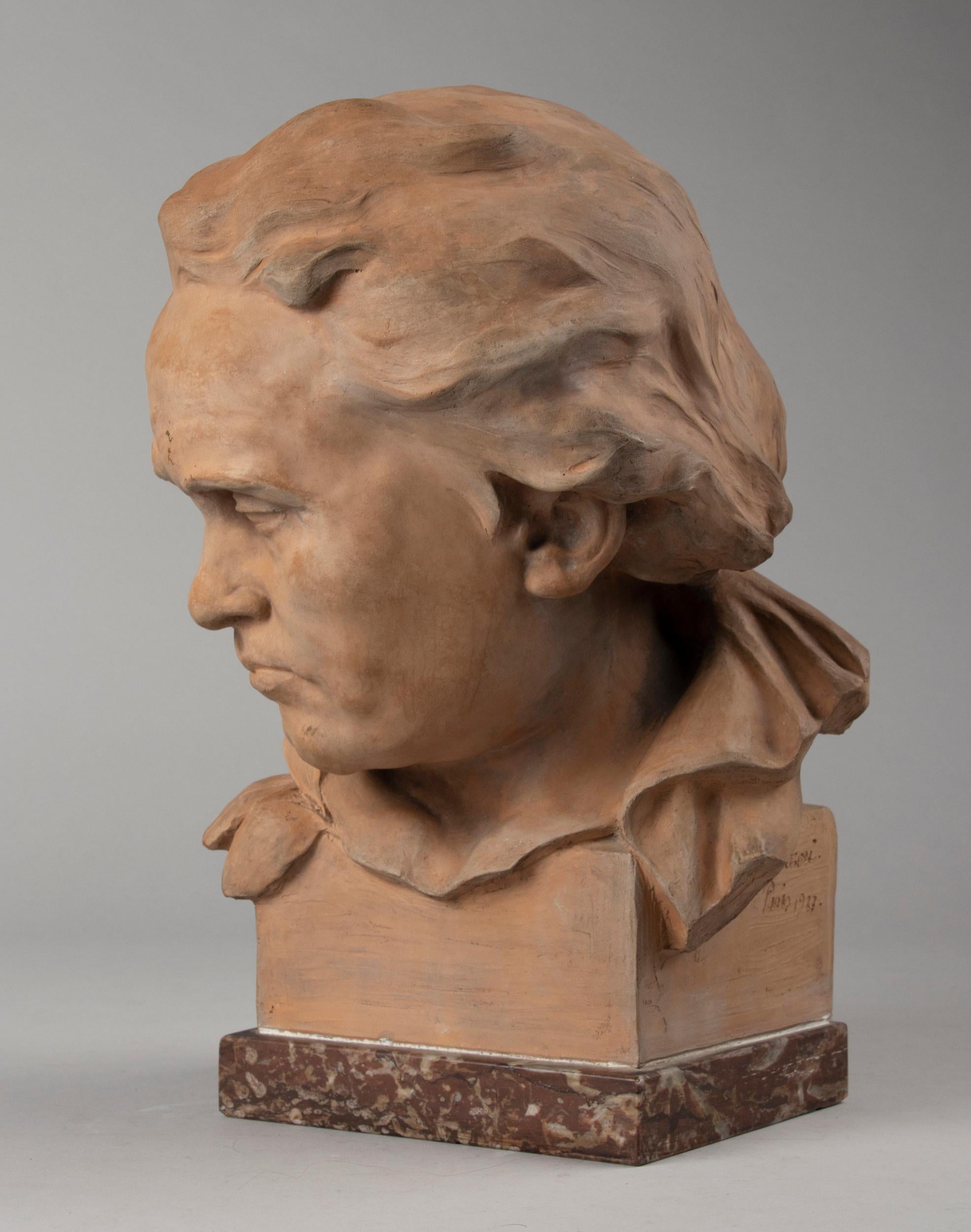 Early 20th Century Terracotta Bust Ludwig von Beethoven by A. Azori 9