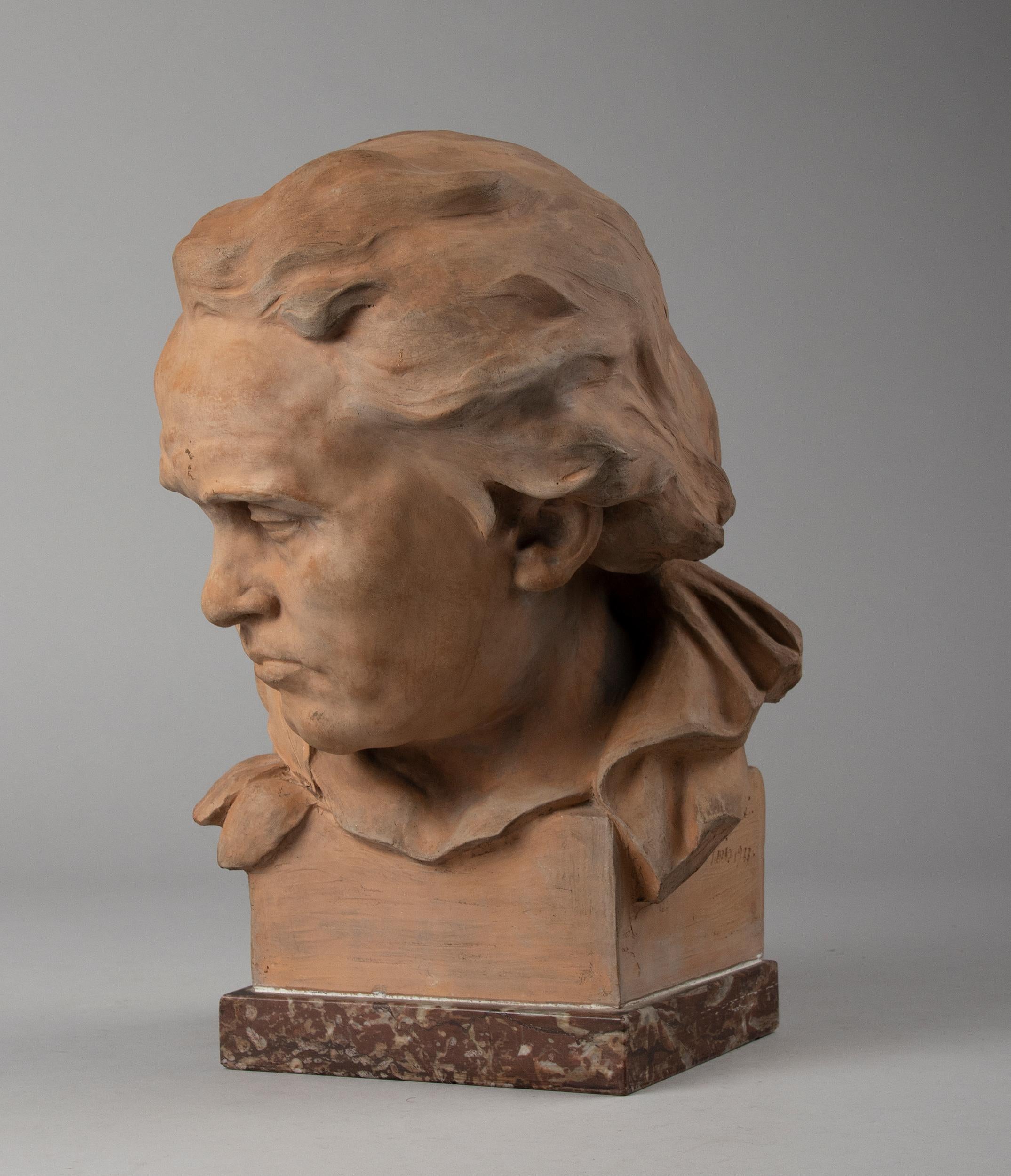 French Early 20th Century Terracotta Bust Ludwig von Beethoven by A. Azori