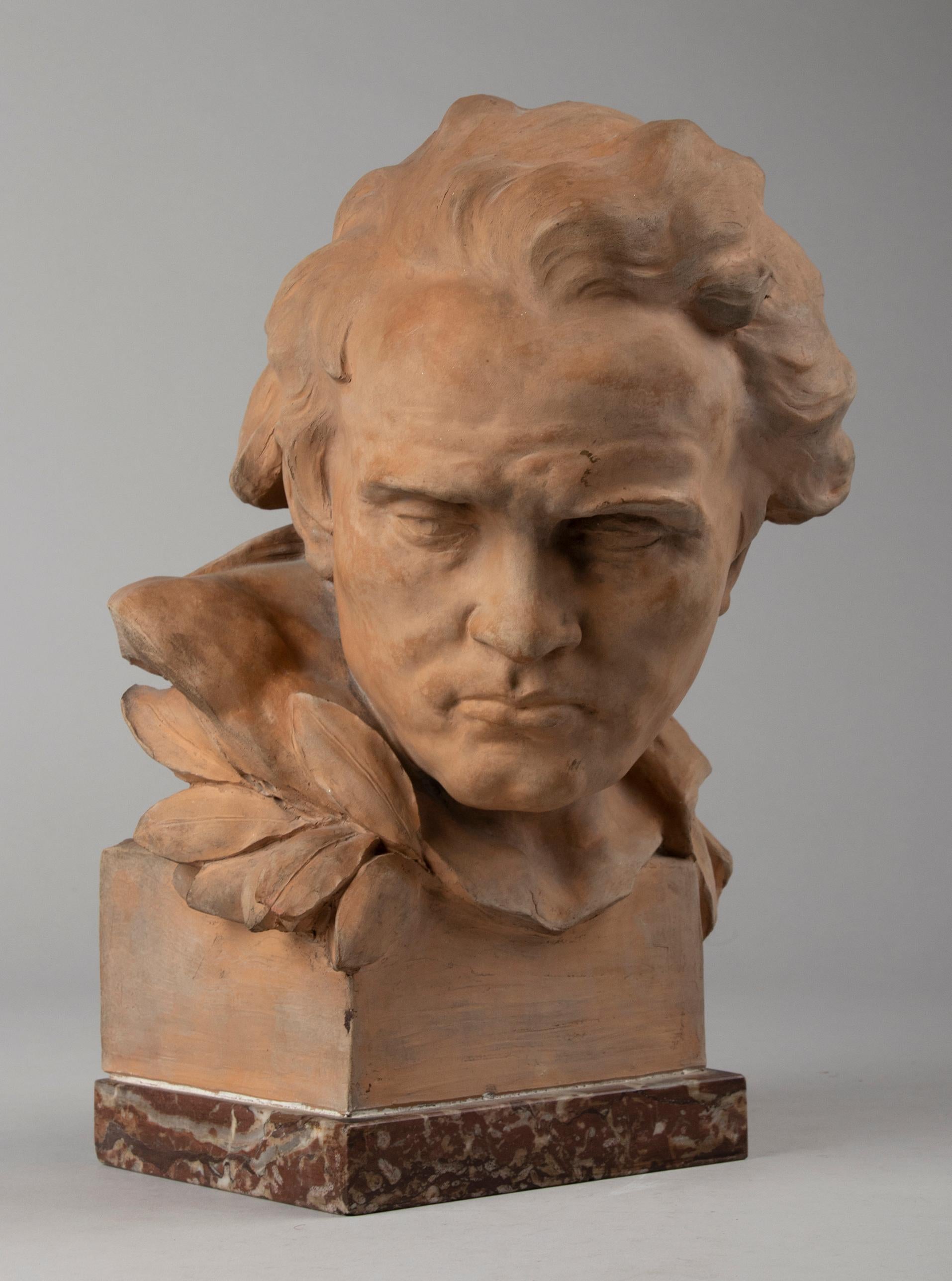 Early 20th Century Terracotta Bust Ludwig von Beethoven by A. Azori In Good Condition In Casteren, Noord-Brabant