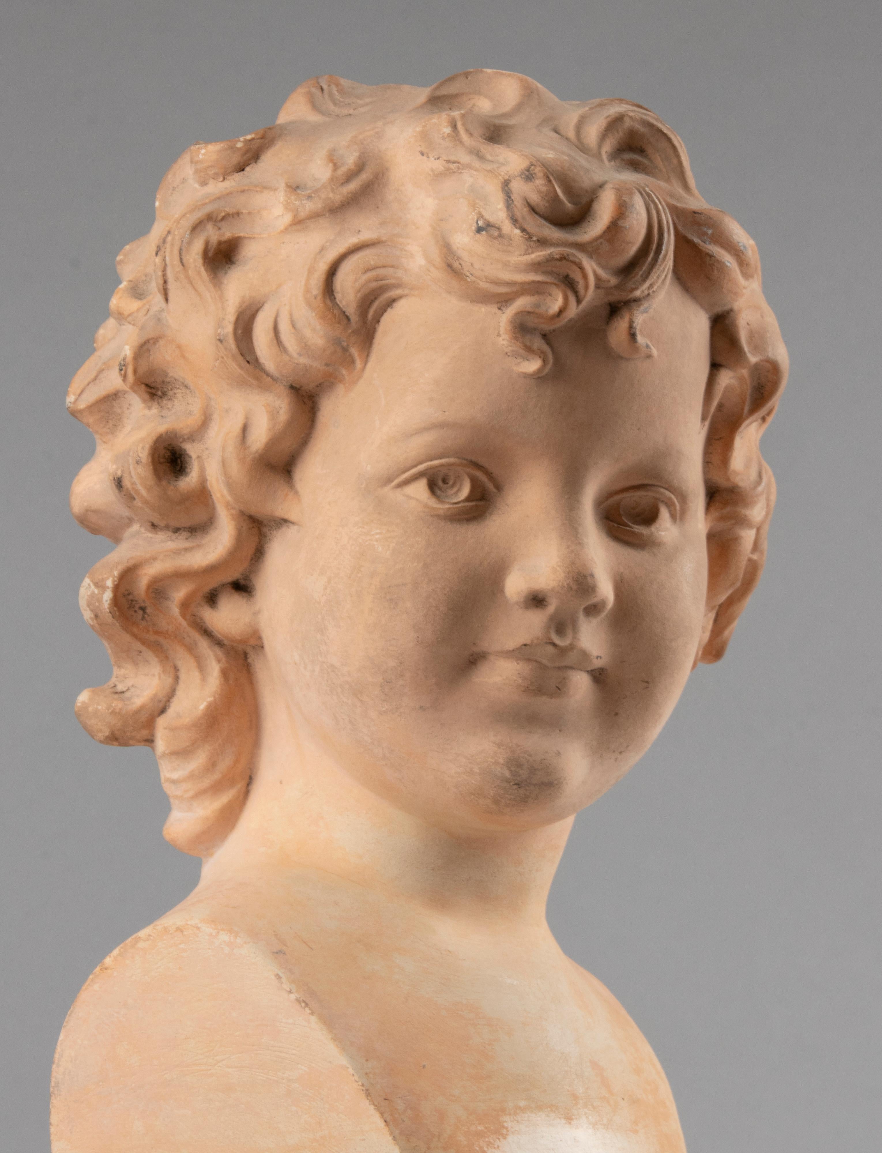 French Early 20th Century Terracotta Buste Portrait of a Child Signed Mary For Sale