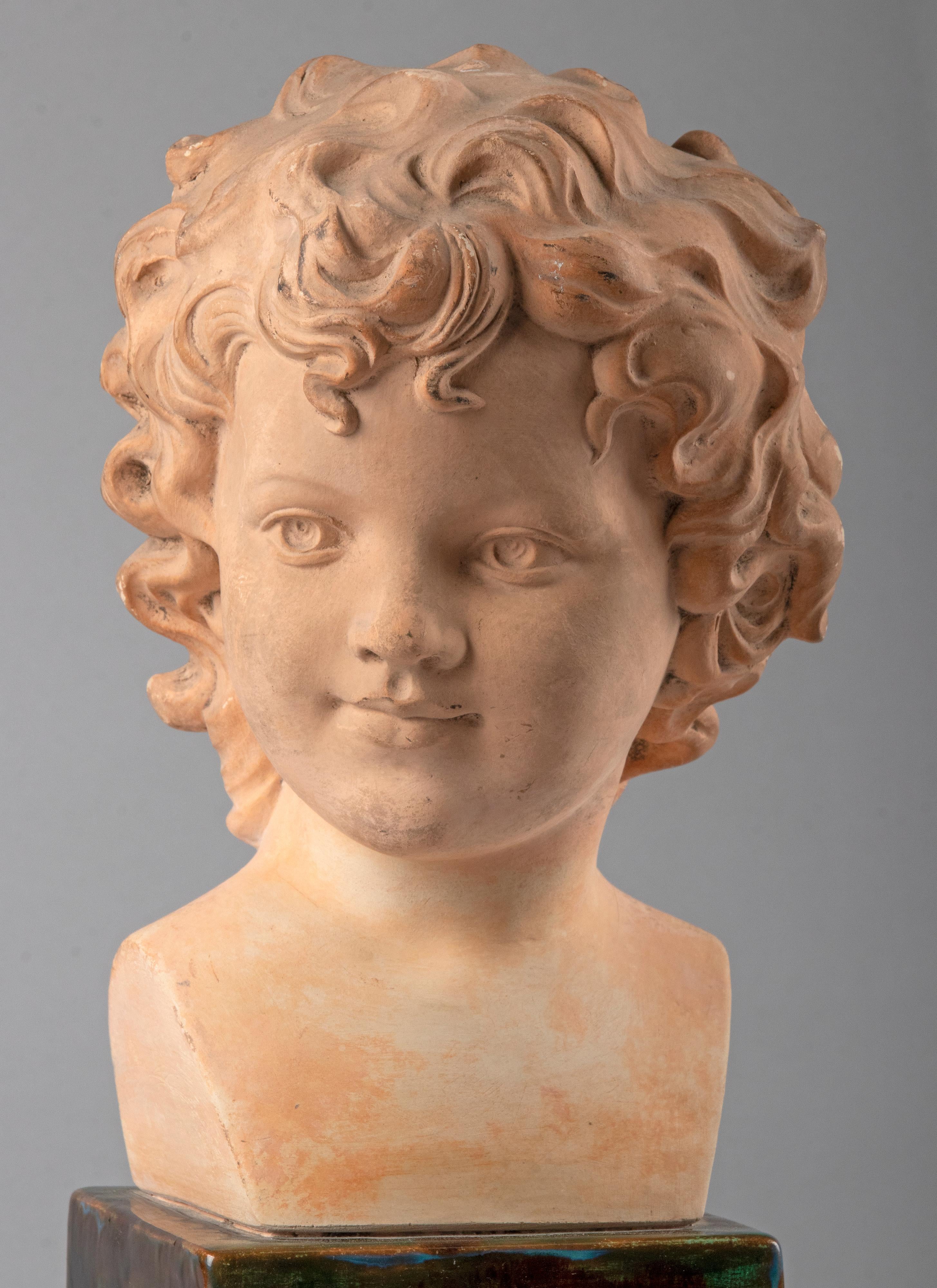 Early 20th Century Terracotta Buste Portrait of a Child Signed Mary For Sale 1