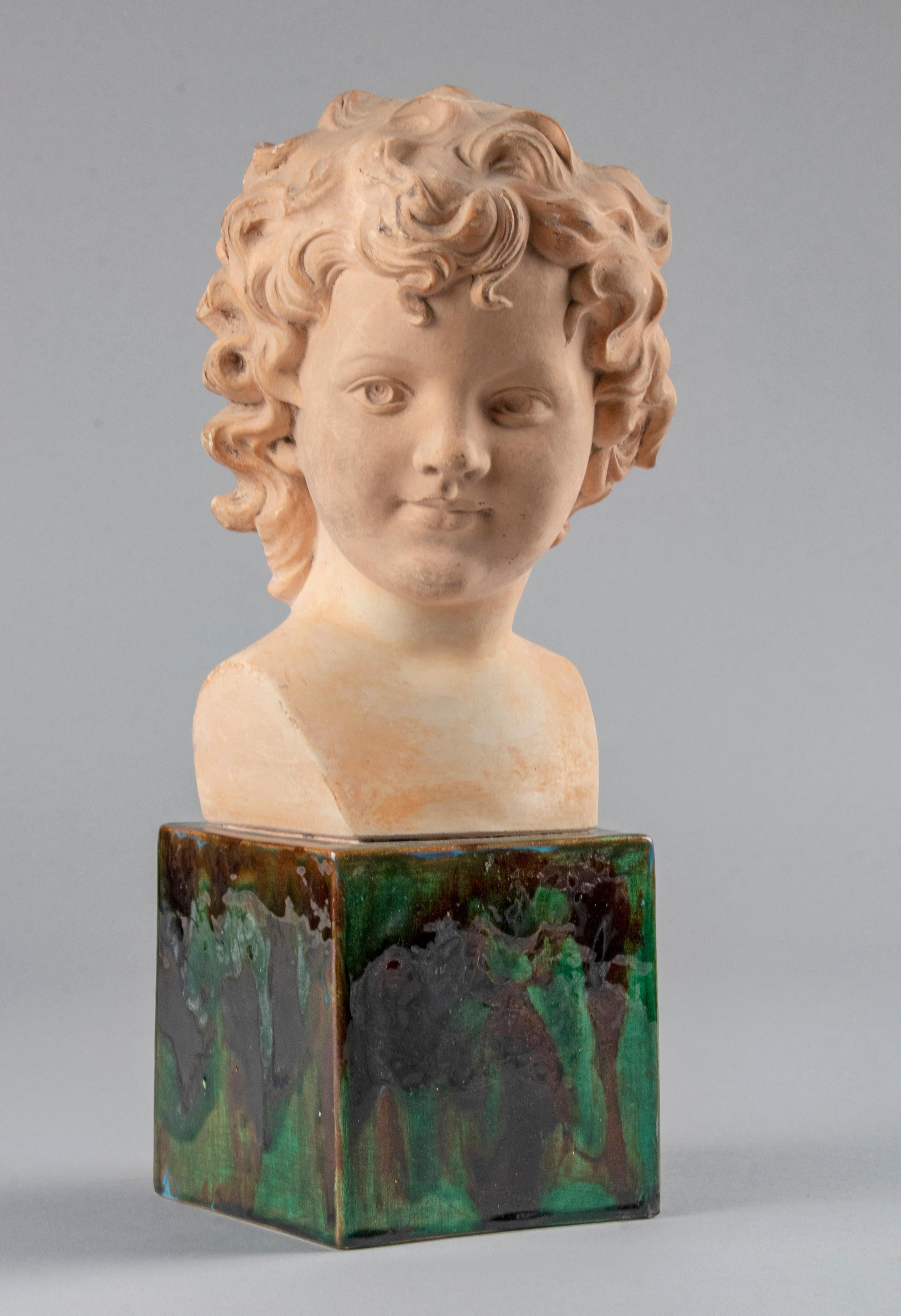 Early 20th Century Terracotta Buste Portrait of a Child Signed Mary For Sale 2