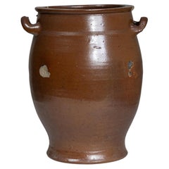 Early 20th Century Terracotta Glazed Pot, Belgian Urn with Handles