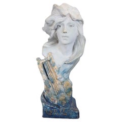 Early 20th Century Terracotta Sculpture Bust of Woman, Signed