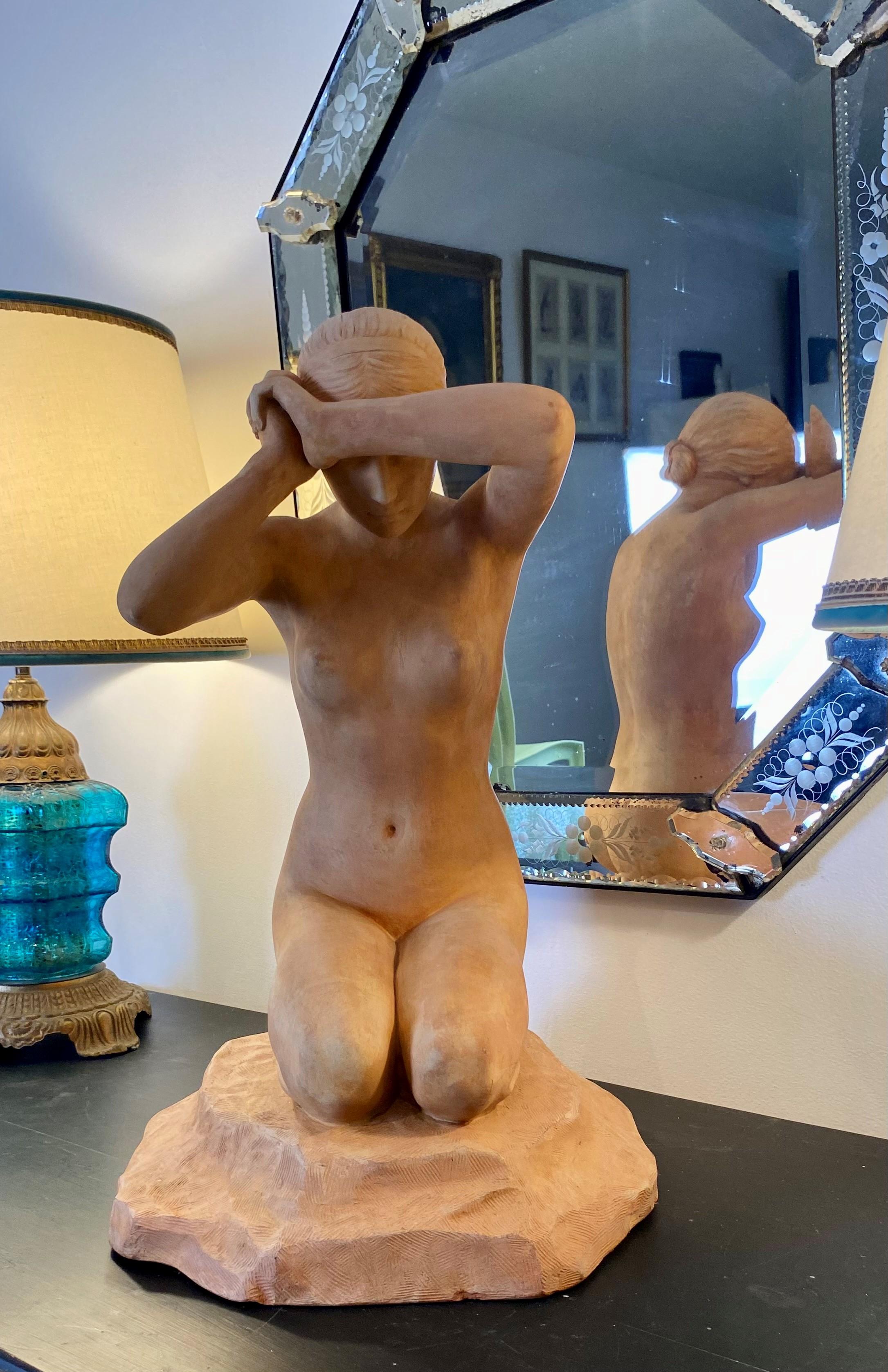 French Terracotta Sculpture Nude Woman 