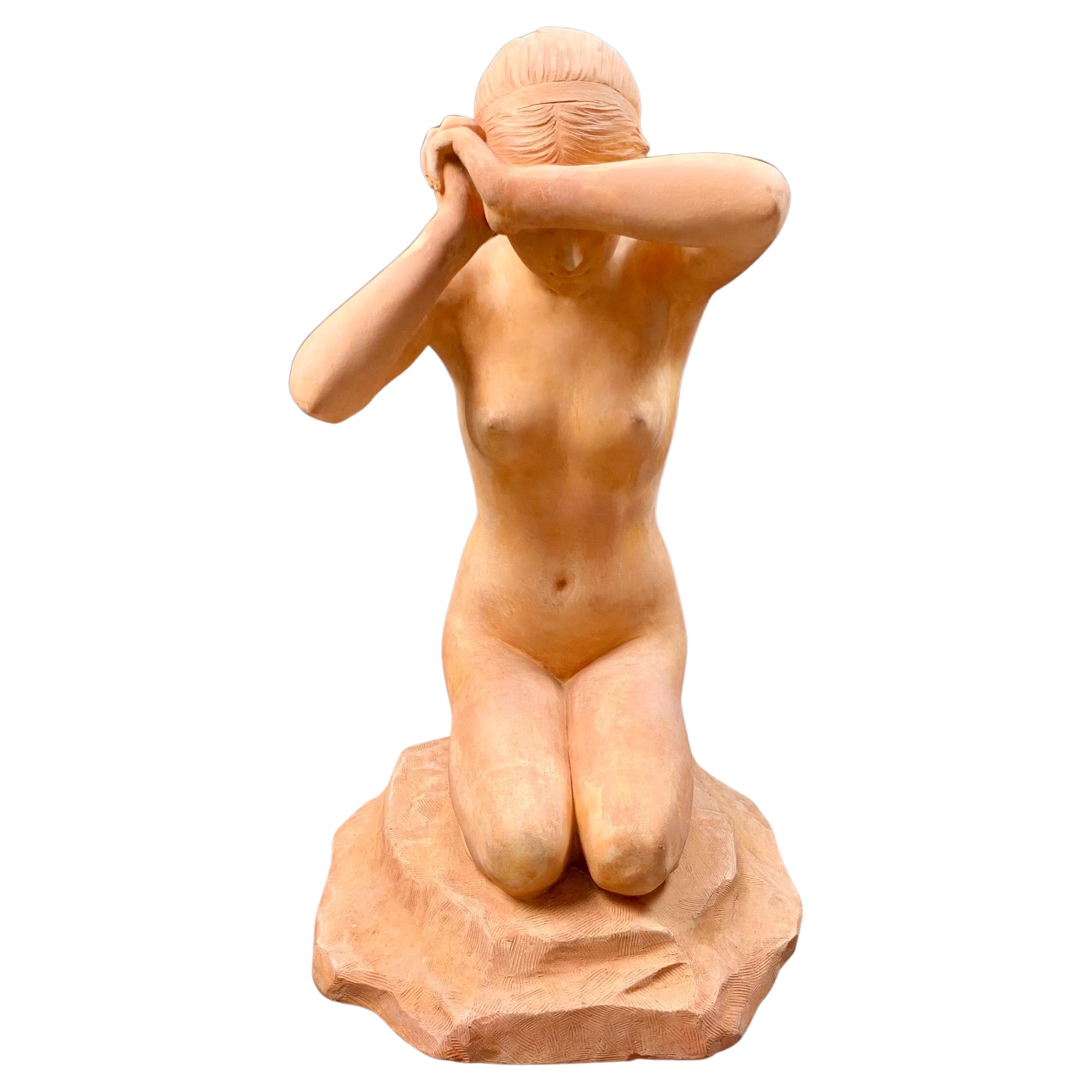 Französische Terrakotta-Skulptur einer nackten Frau „Premiere Faute“ -  von LAMI - Jugendstil im Angebot 8
