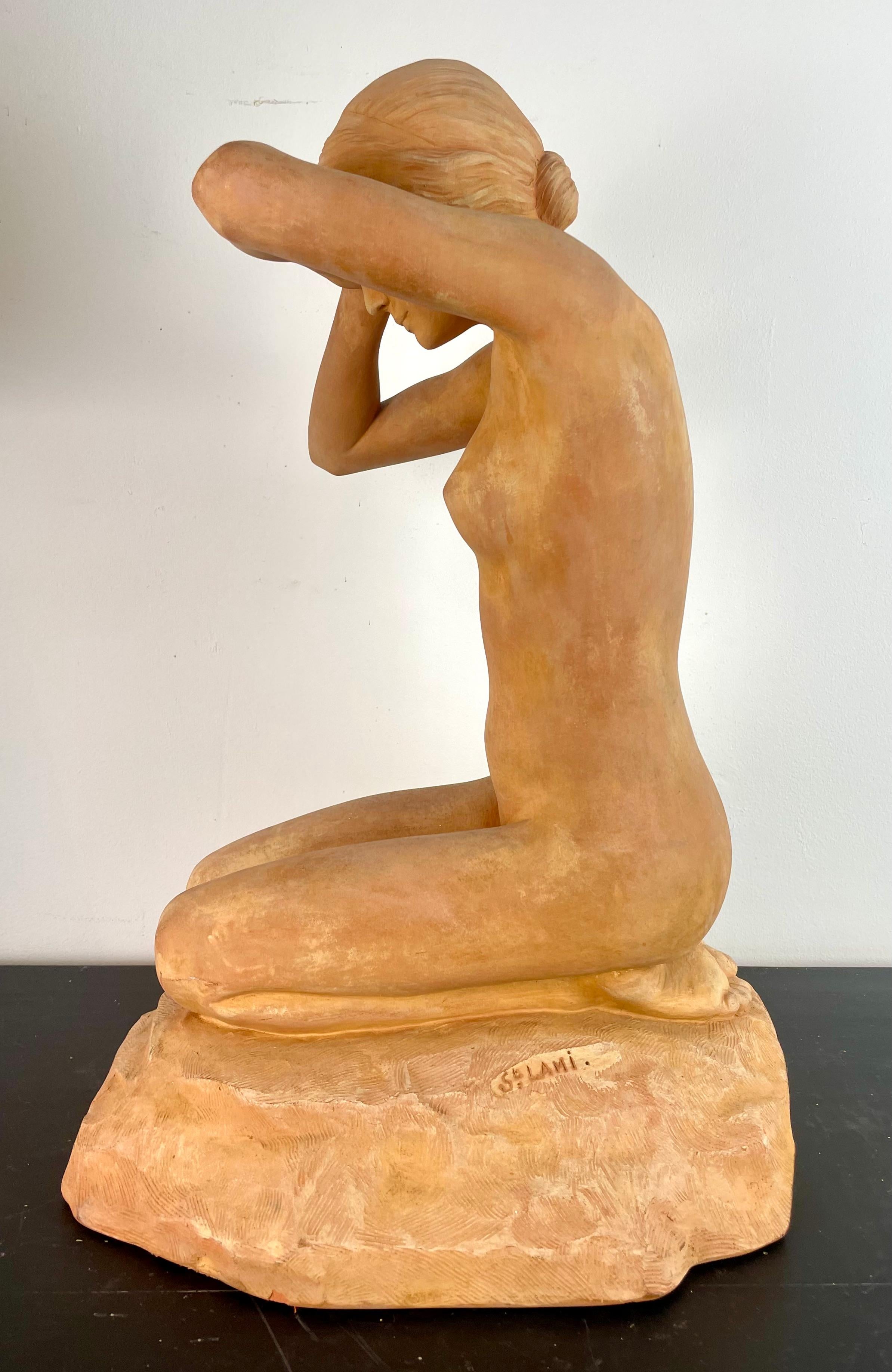 French Terracotta Sculpture Nude Woman 