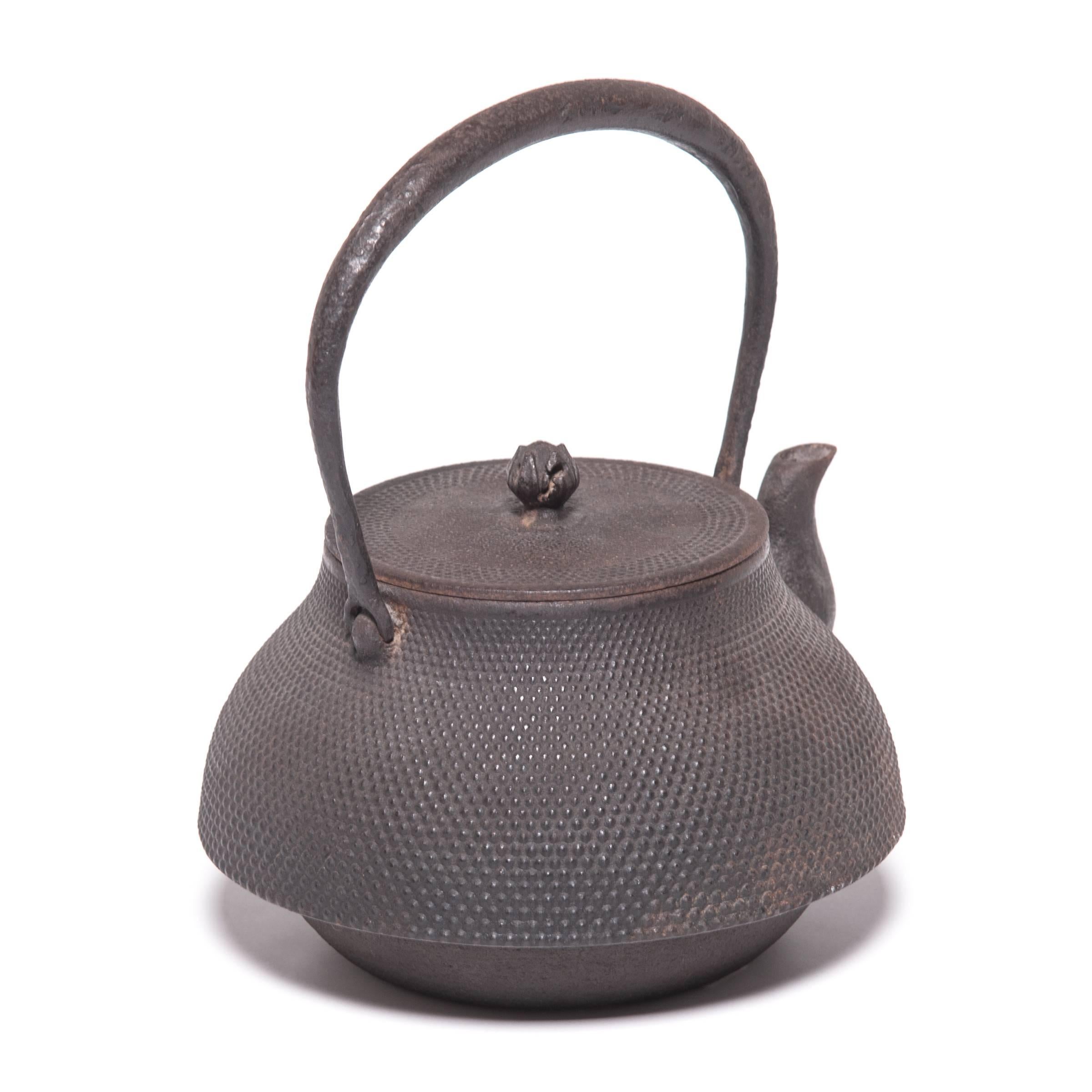 20th Century Textured Japanese Tetsubin Teapot with Lotus Bud Knob, c. 1900 For Sale