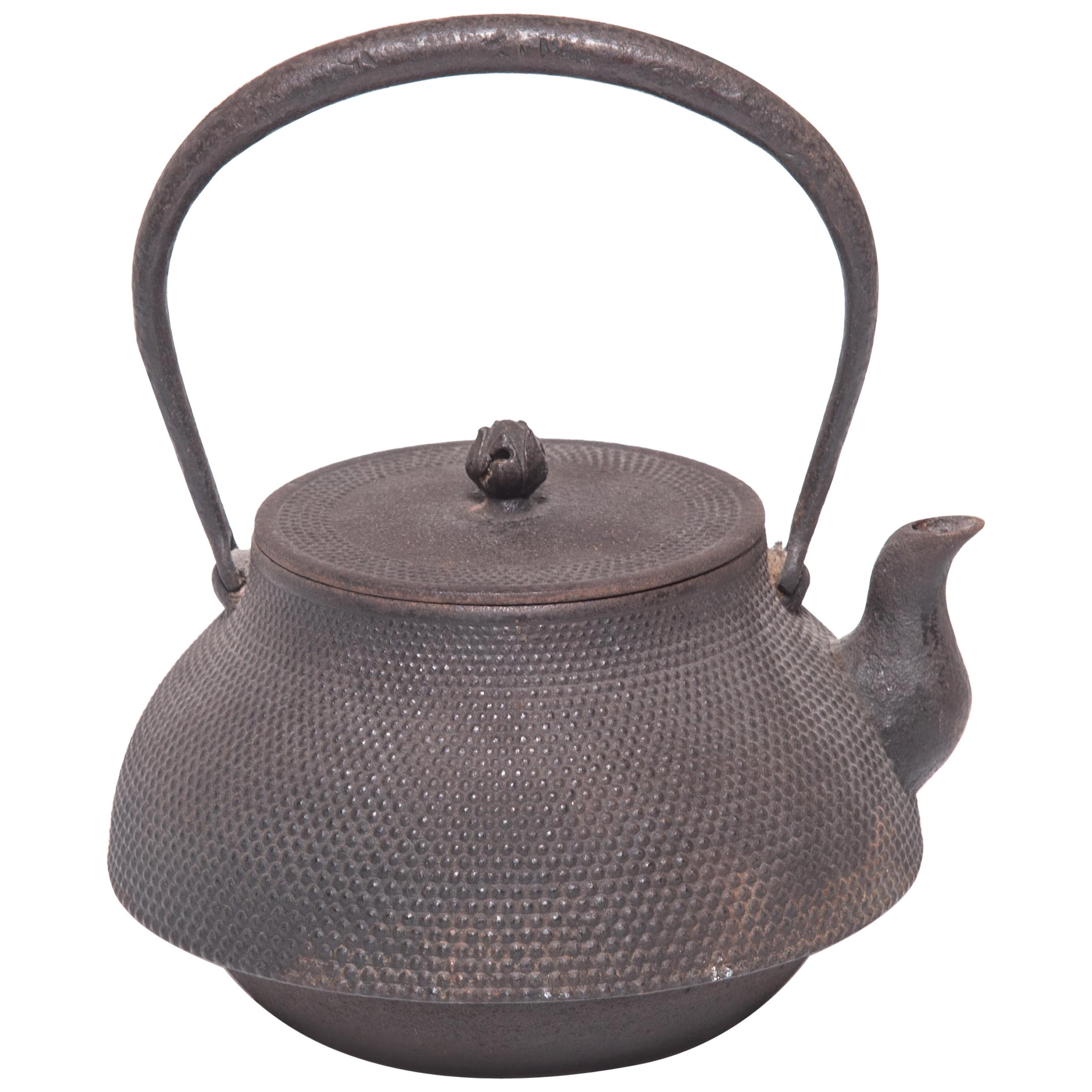 Textured Japanese Tetsubin Teapot with Lotus Bud Knob, c. 1900 For Sale