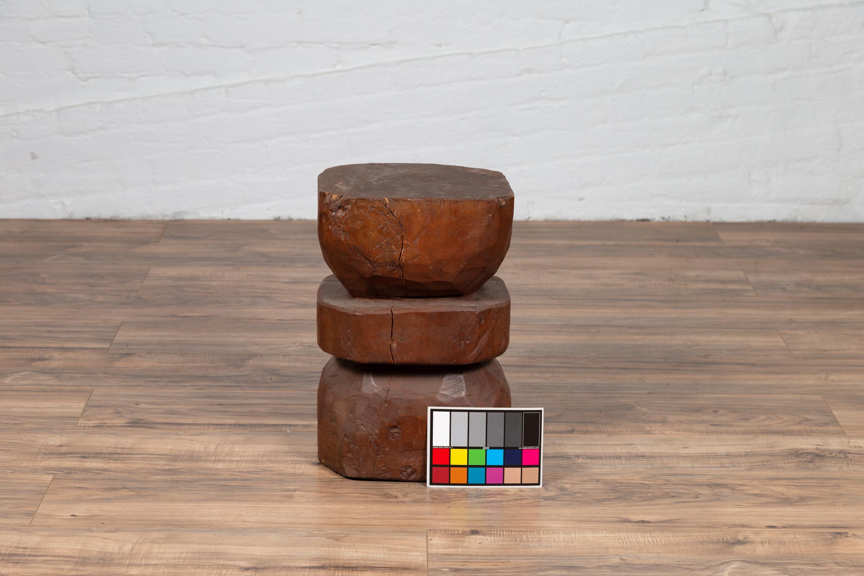 Early 20th Century Thai Rustic Tree Stump Pedestal with Hourglass Silhouette 8