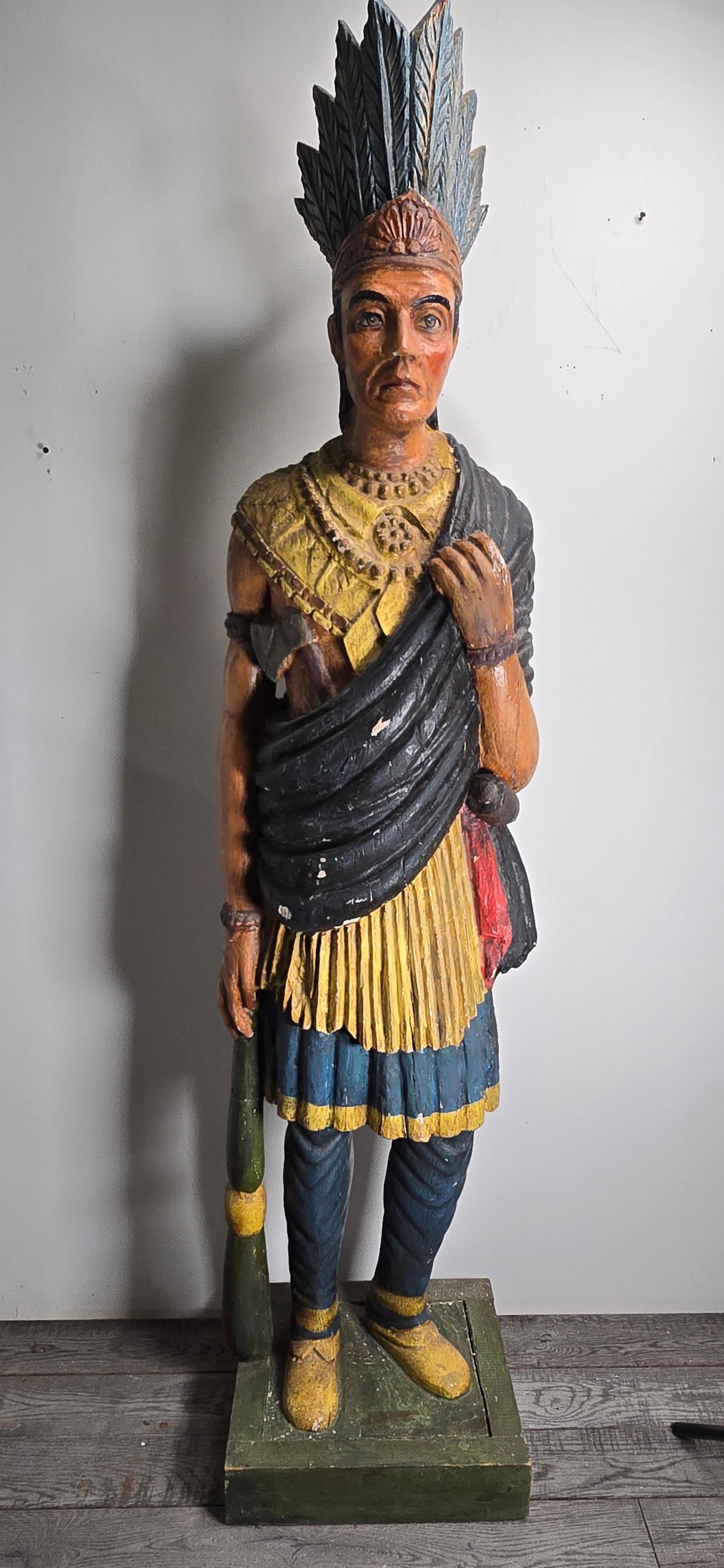 Folk Art Early 20th Century 'The Virginian' Cigar Store Indian For Sale