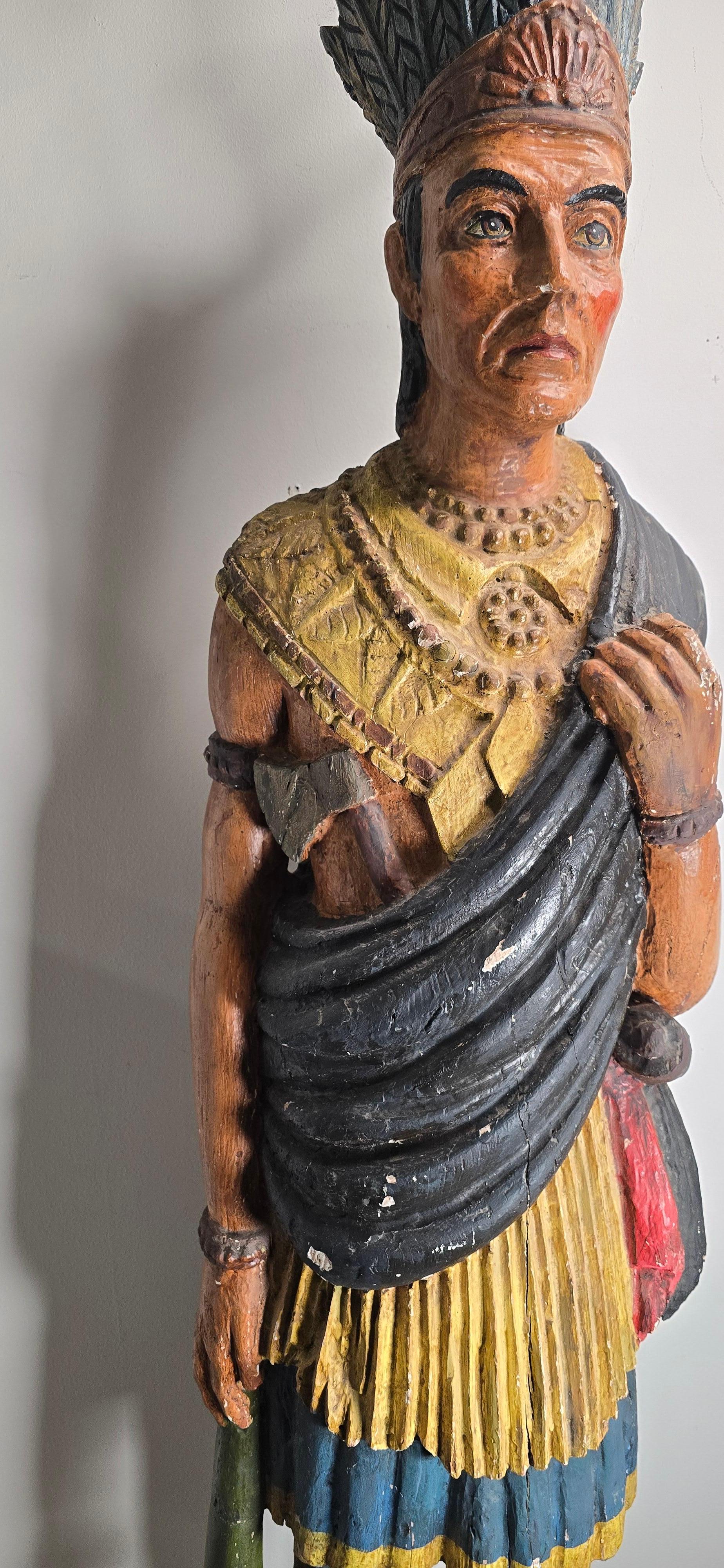 Hand-Carved Early 20th Century 'The Virginian' Cigar Store Indian For Sale