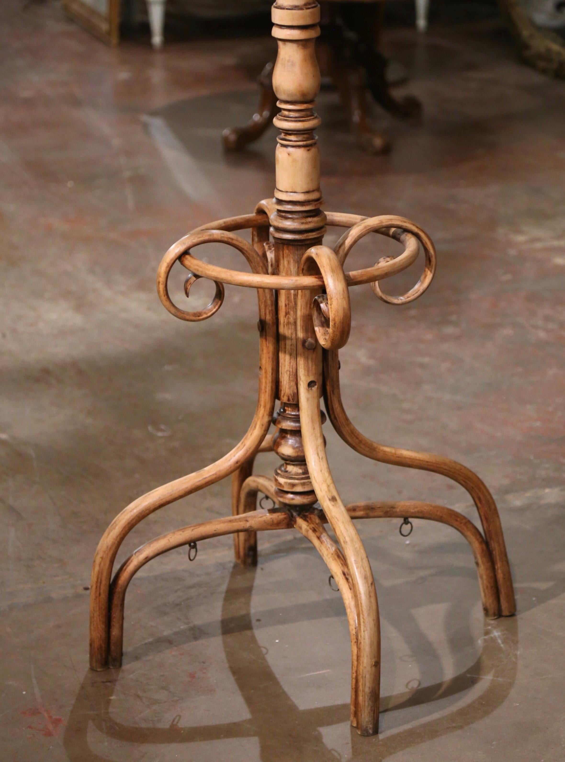 Art Deco Early 20th Century Thonet Style Bleached Bentwood Swivel Hall Tree Coat Stand For Sale