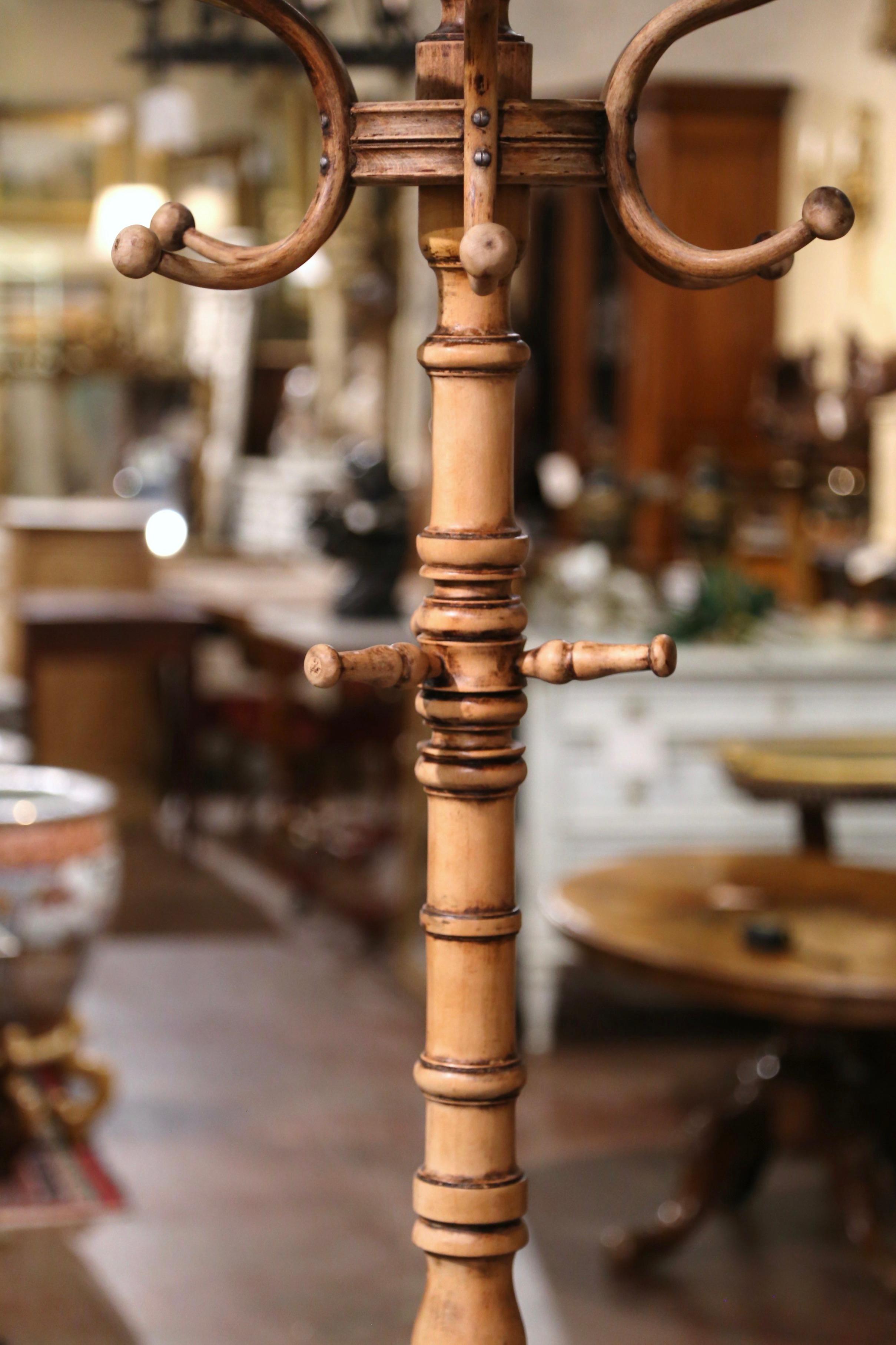 French Early 20th Century Thonet Style Bleached Bentwood Swivel Hall Tree Coat Stand For Sale