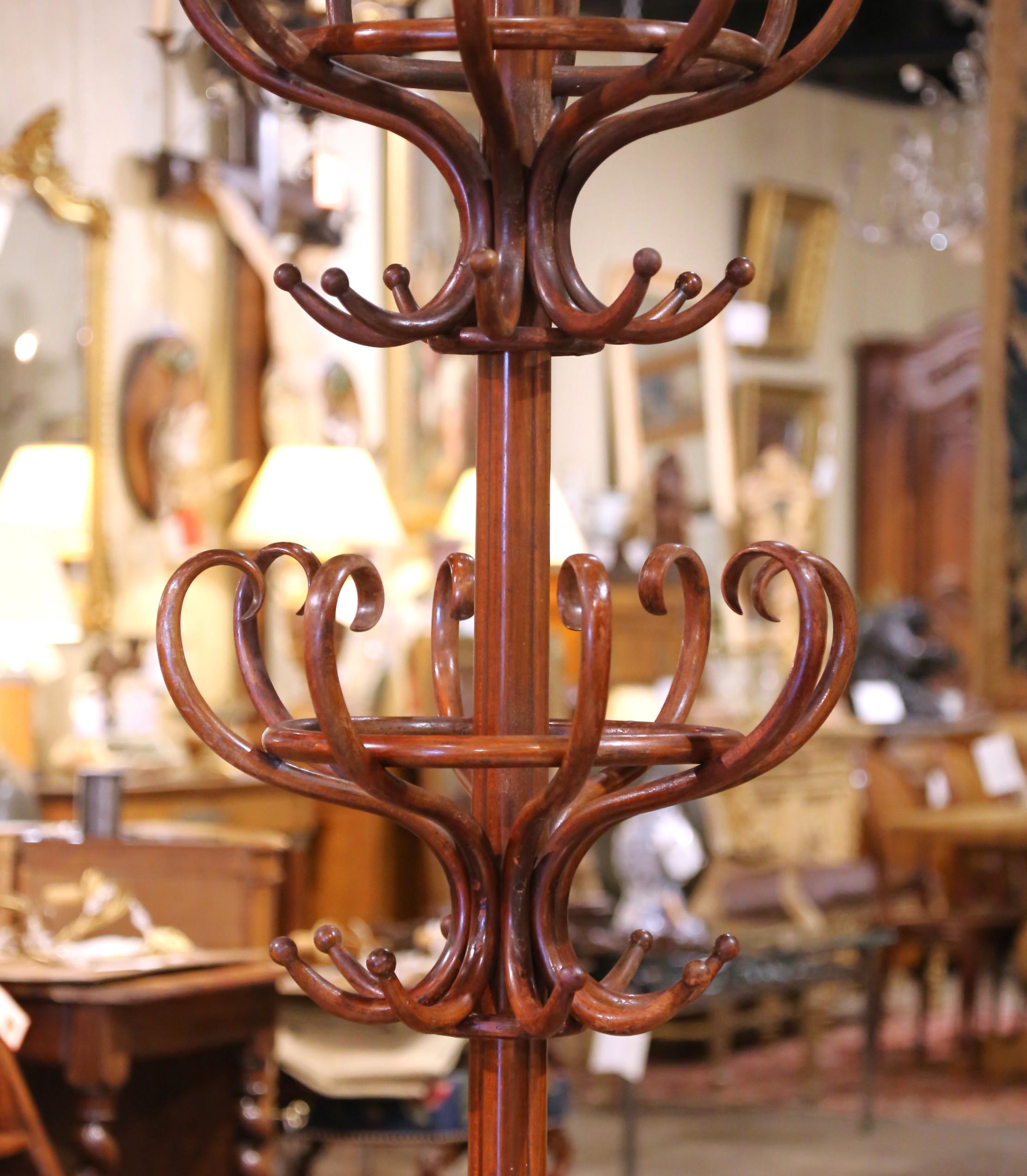 Art Deco Early 20th Century Thonet Style Two-Tiered Bentwood Hall Tree Coat Stand For Sale