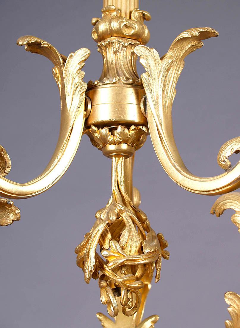Early 20th Century Three-Arm Gilded Bronze Chandelier with Cupid In Good Condition For Sale In Liverpool, GB