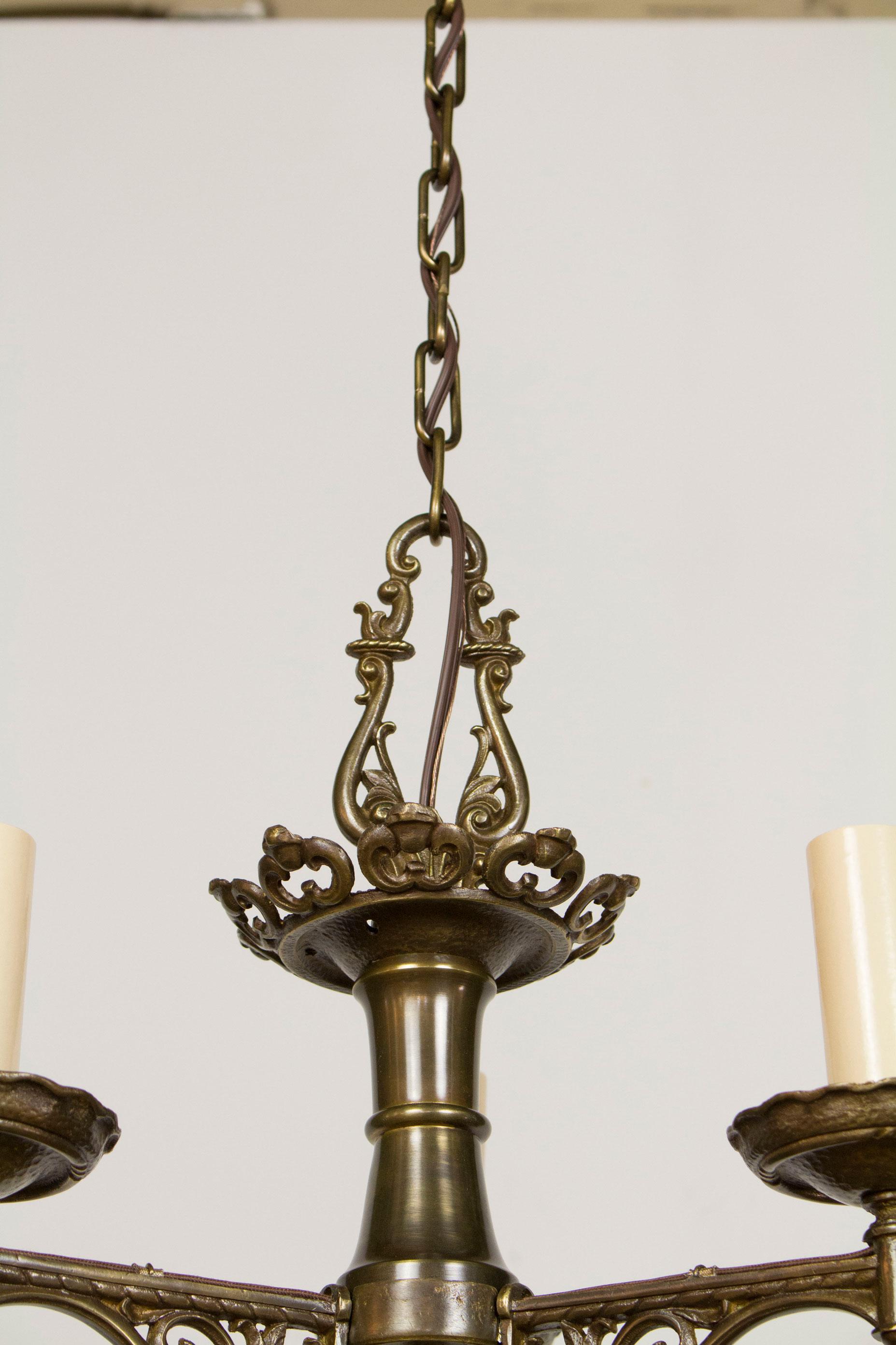 American Early 20th Century Three Arm Spanish Revival Brass Chandelier For Sale