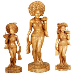 Early 20th Century Three Hindu Deities of the Siam, Hand-Carved Exotic Hardwood