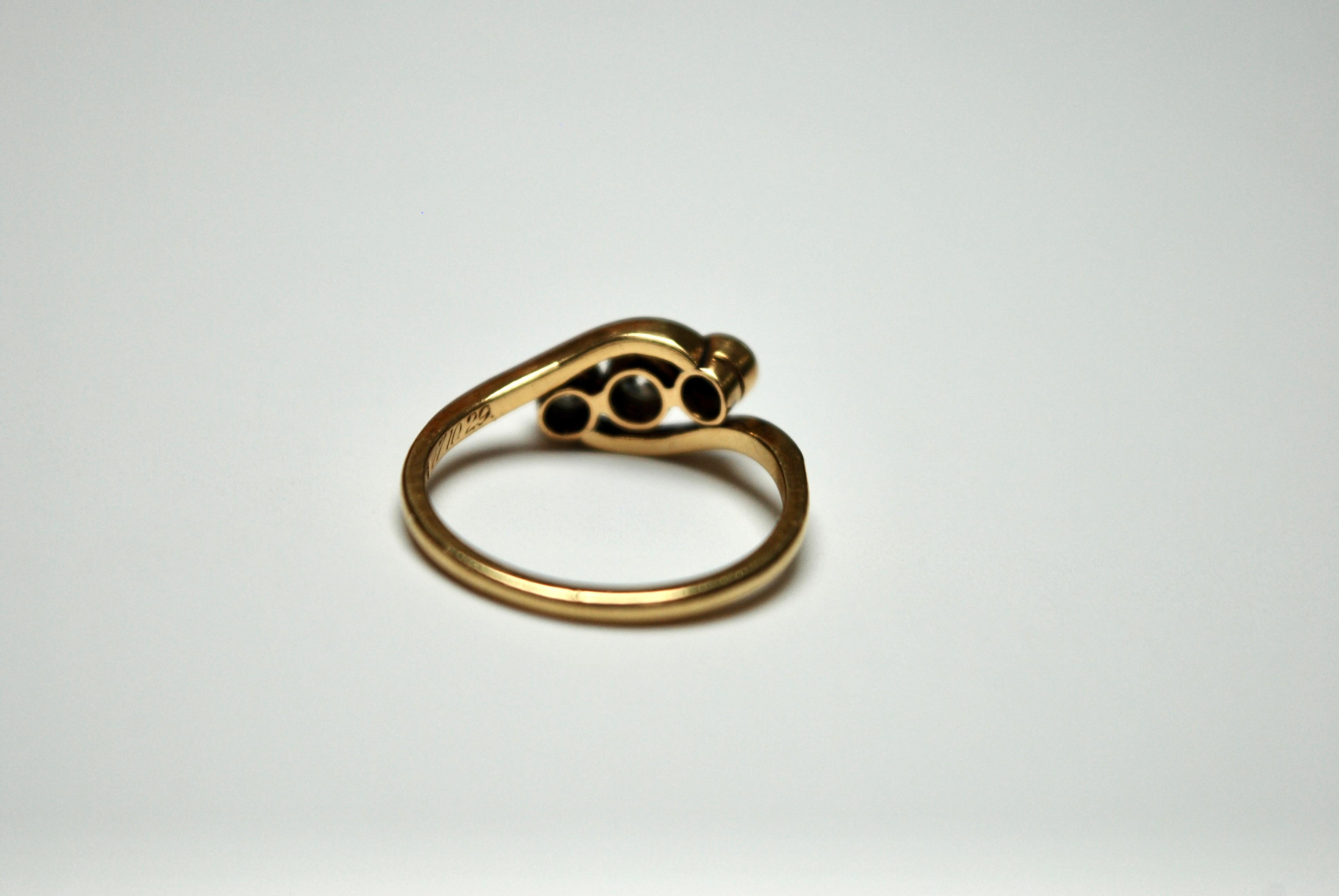 Old European Cut Early 20th Century Three Stone Diamond Ring For Sale