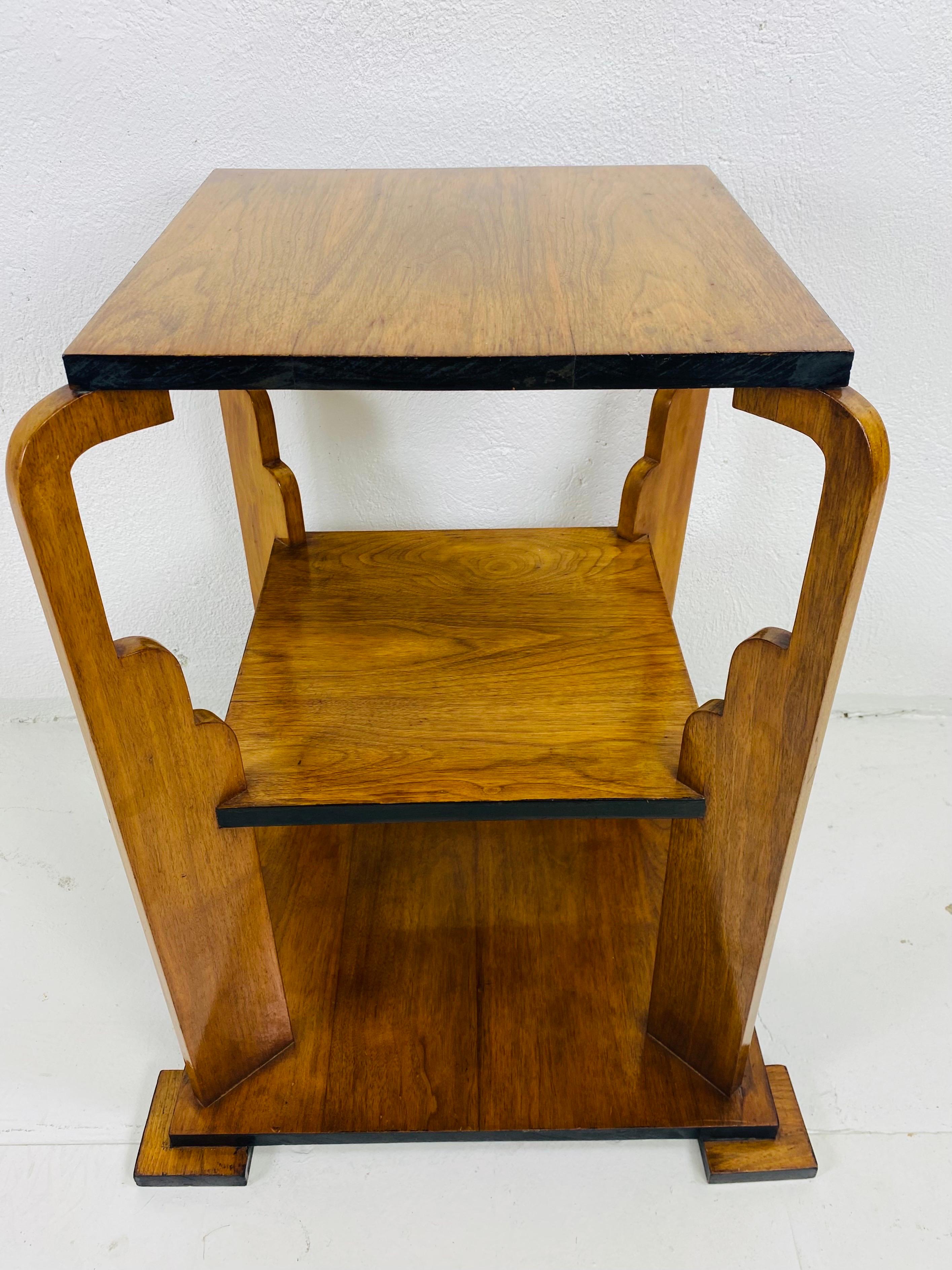 American Early 20th century three tiered Art Deco walnut side table