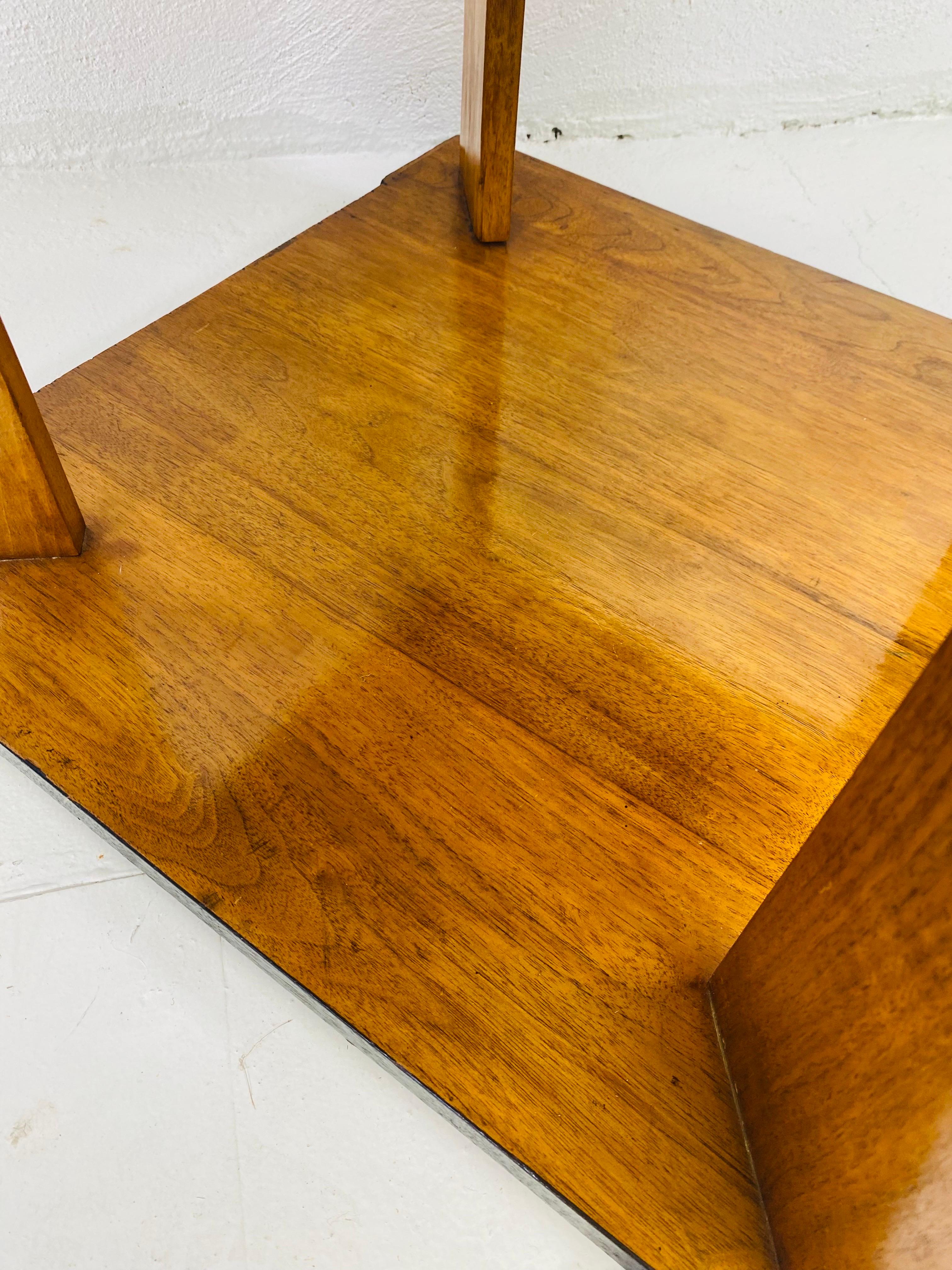 Early 20th century three tiered Art Deco walnut side table In Good Condition In Allentown, PA