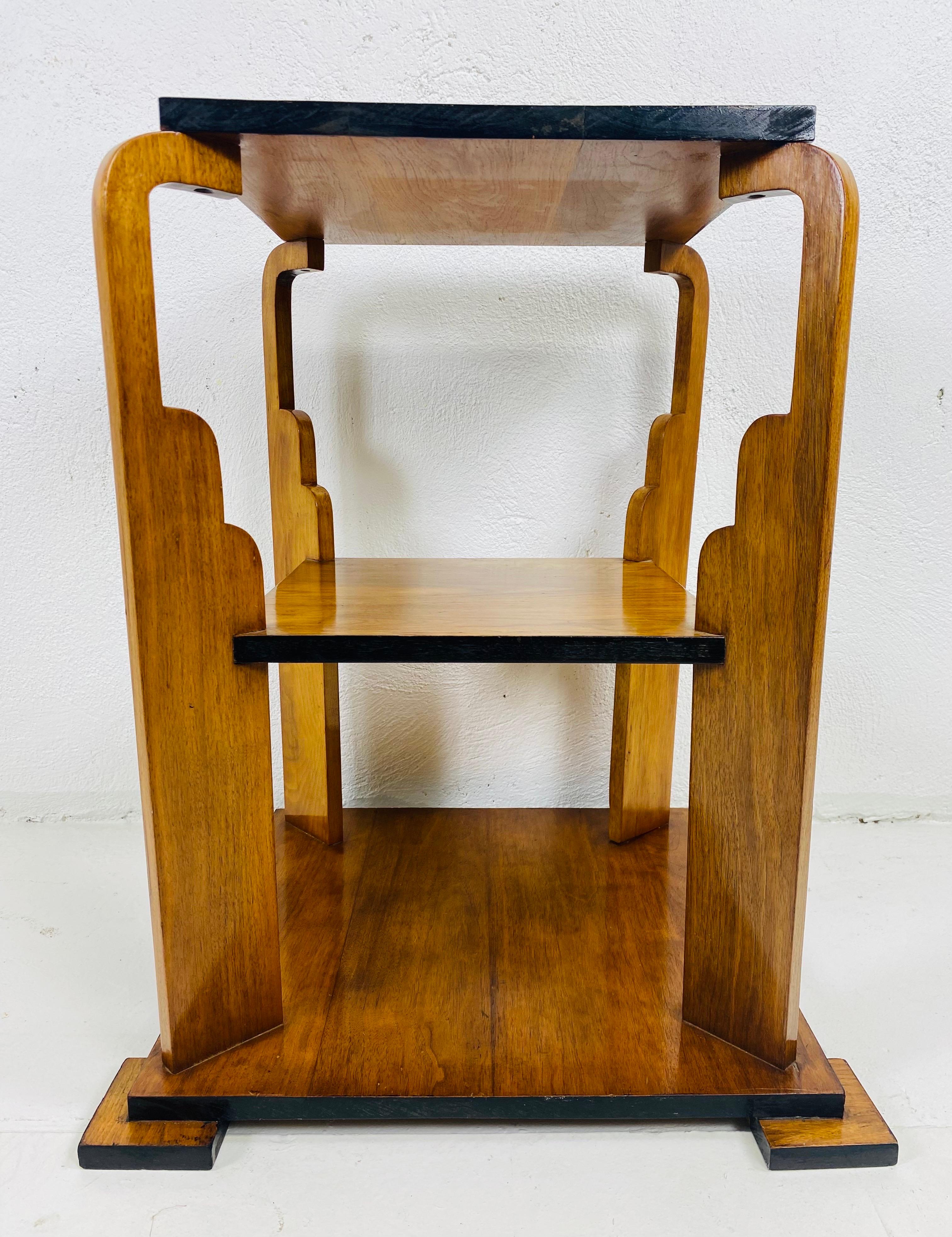 Mid-20th Century Early 20th century three tiered Art Deco walnut side table