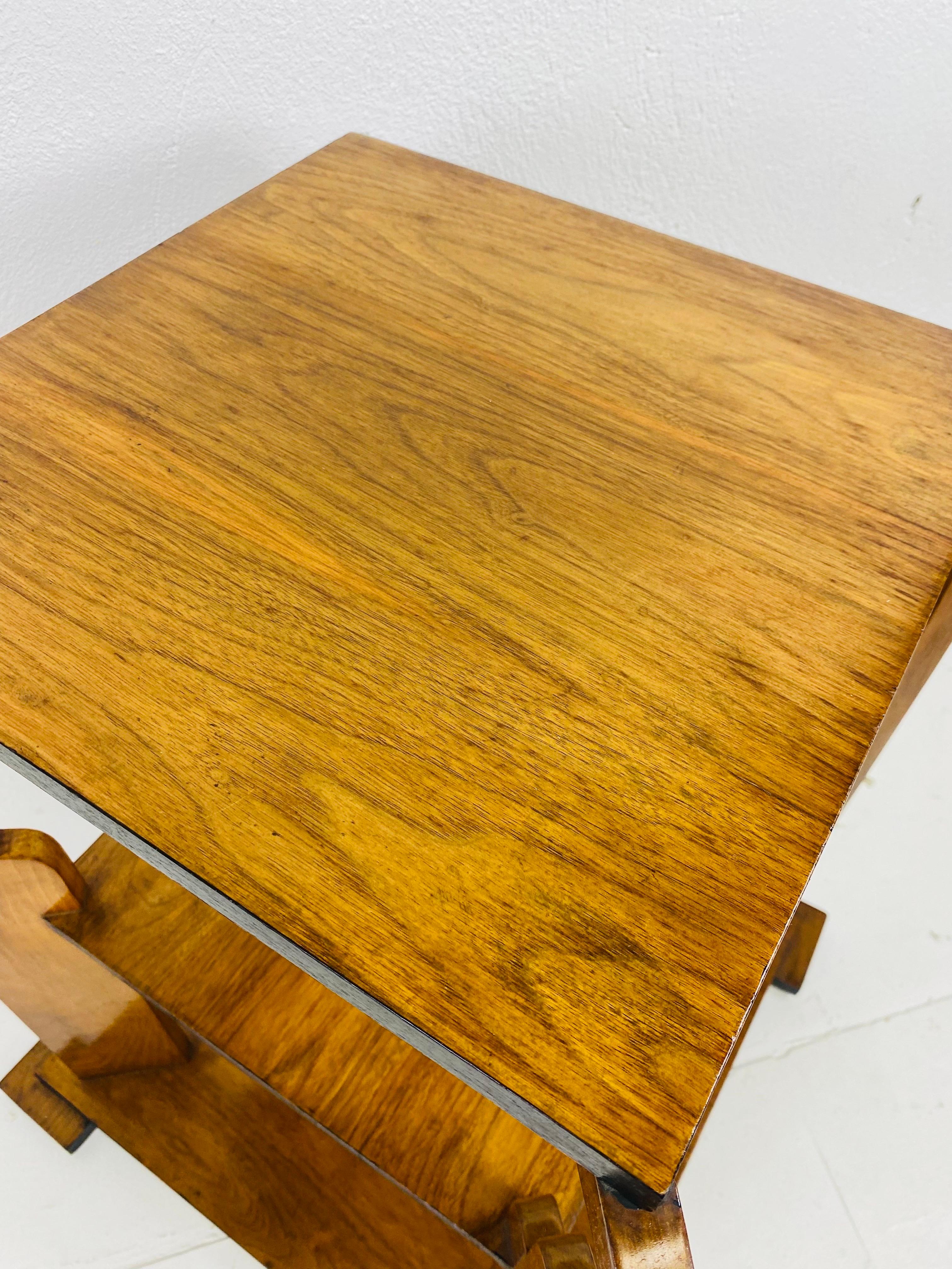 Wood Early 20th century three tiered Art Deco walnut side table